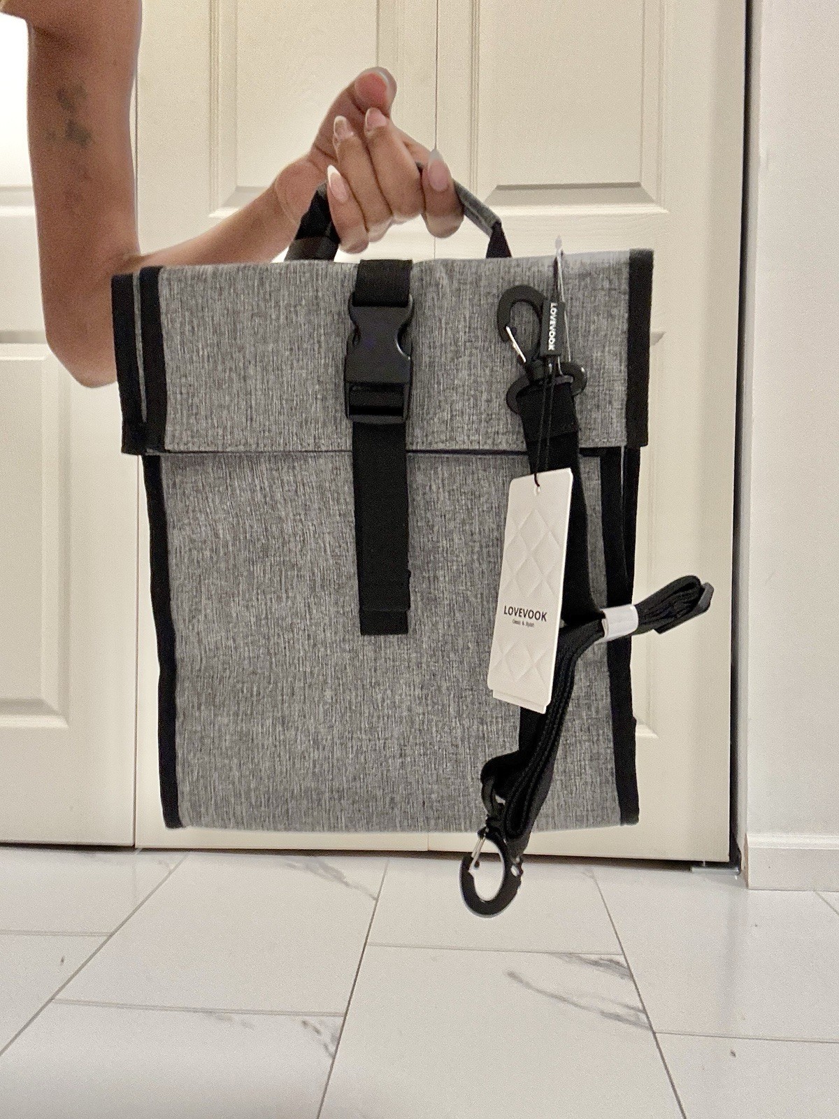 LOVEVOOK Gray Polyester Padded Shoulder Messenger Laptop Bag Solid Pattern