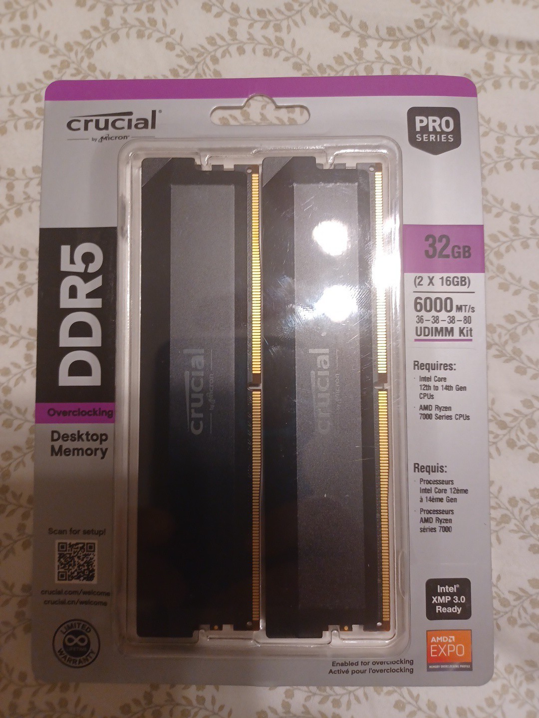 Crucial Pro Overclocking 32GB 2x16GB DDR5 6000 CL36 Intel XMP & AMD EXPO RAM