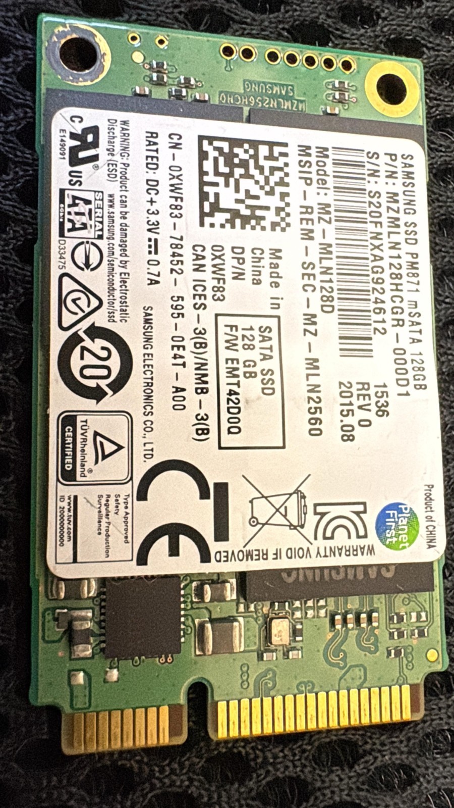 Samsung SSD PM871 mSATA 128GB MZMLN128HCGR-00D1/ XWF83