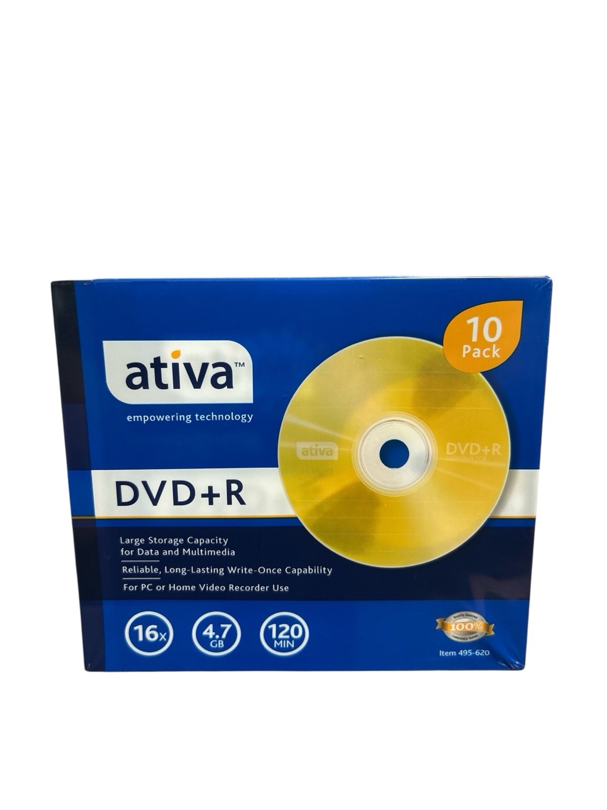New Sealed 10 Pk ATIVA 495-620 DVD+R  Blank Discs w Slim Cases 16 x 4.7GB