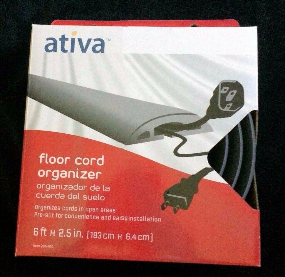 Ativa Floor Cord Organizer Grey 6' X 2.5" Pre-slit rounded surface 