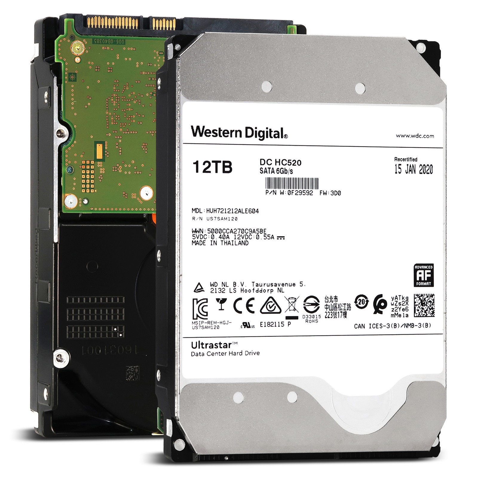WD Ultrastar DC HC520 12TB HUH721212ALE604 0F29592 7.2K RPM SATA 6Gb/s 3.5" HDD
