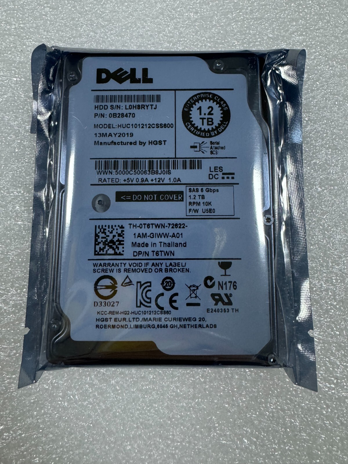 New Dell 1.2TB 6G 10K 2.5" SAS 0T6TWN T6TWN HUC101212CSS600 HDD Hdd 0 hour