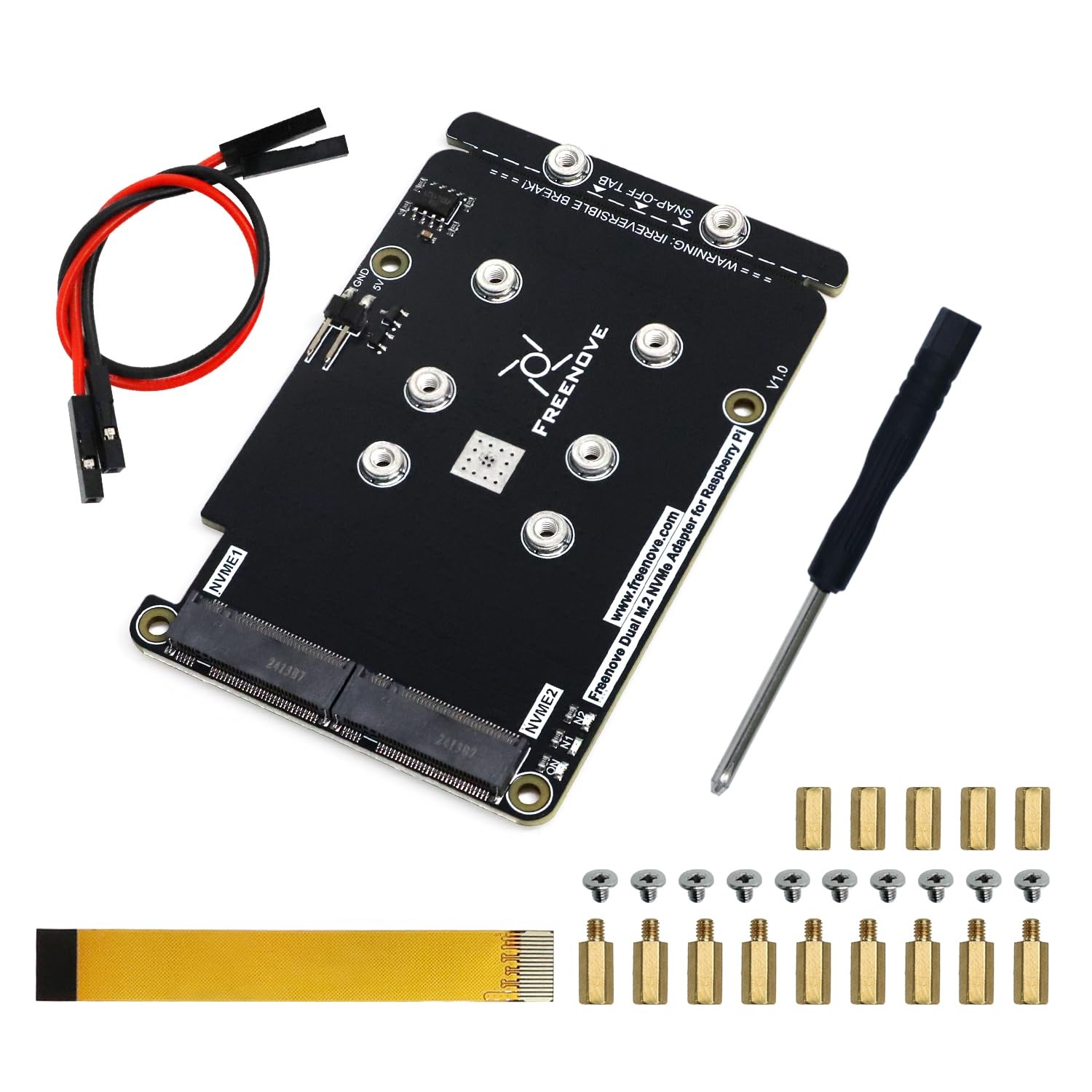 Freenove Dual M.2 NVMe SSD HAT for Raspberry Pi 5, Adapter AI 2 Slots