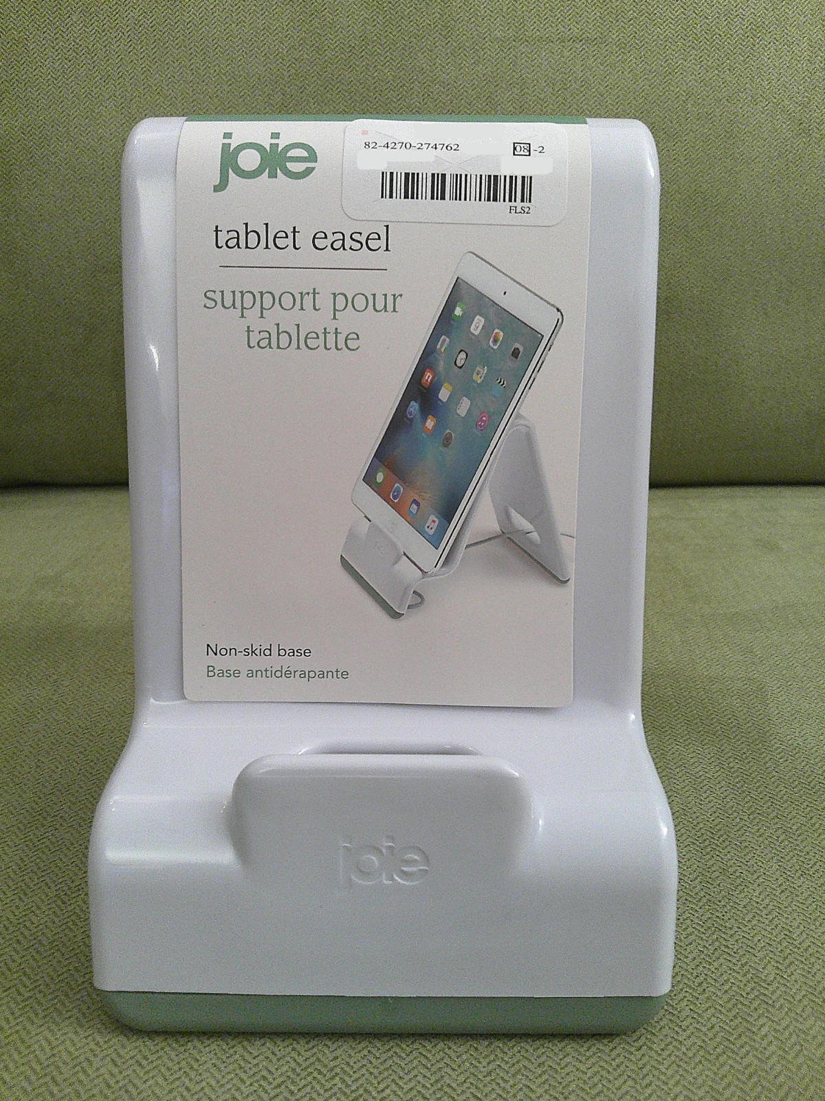 Joie Tablet Easel Stand, White with Green Phone or Tablet Holder for Desk, Table