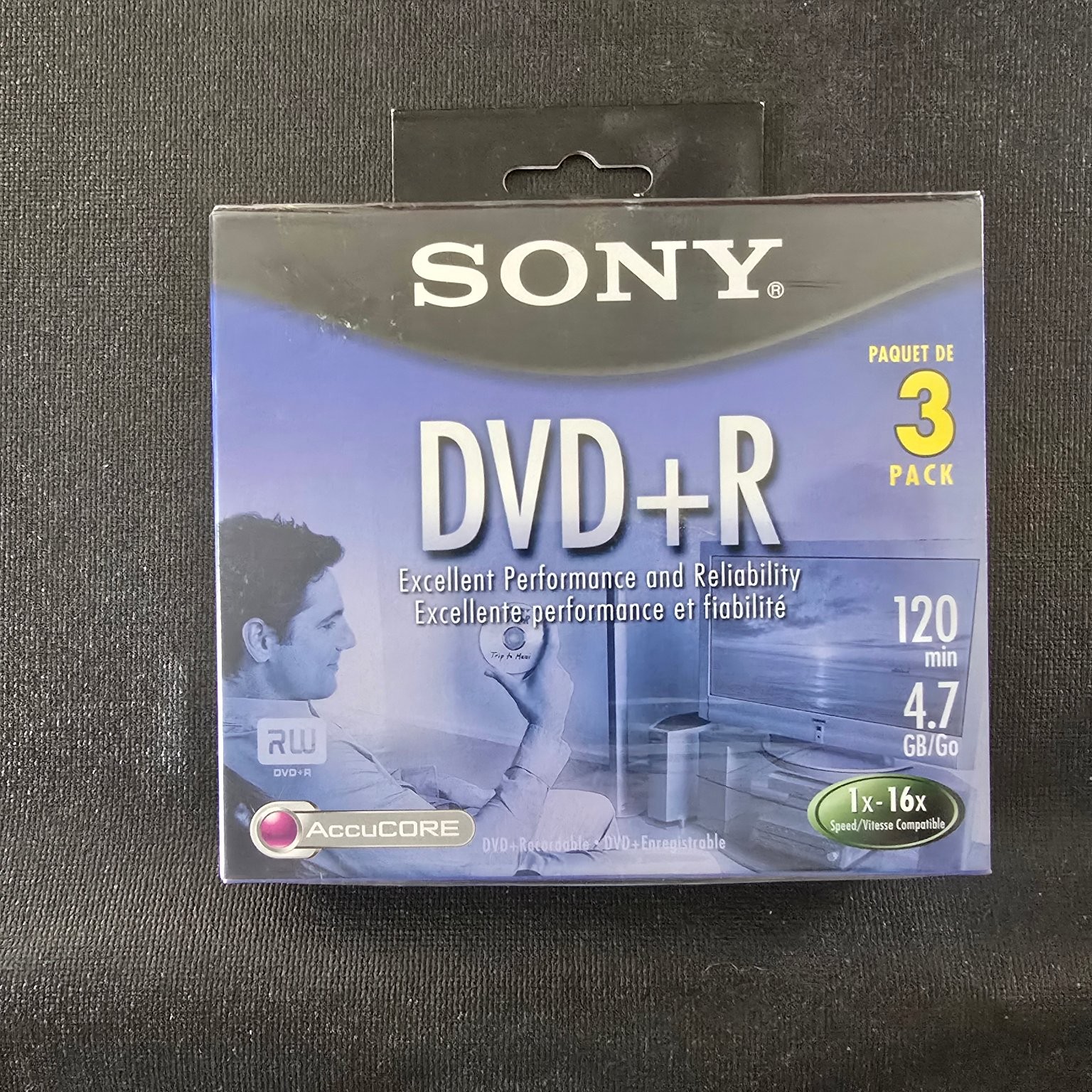 Sony DVD+R 4.7GB 120min 1x-16x AccuCORE Blank Media Discs 3-Pack New Sealed