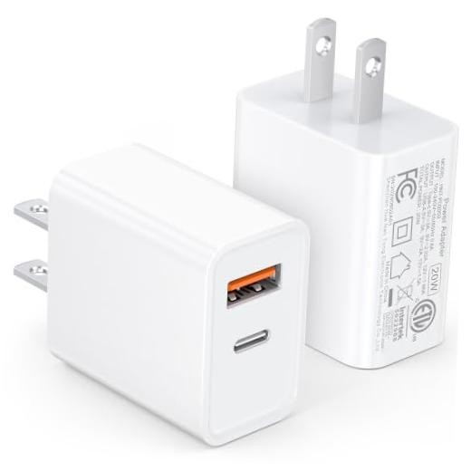 [2 Pack] 20W USB C Charger Block Fast Charging Dual Ports 2-Pack 20W White