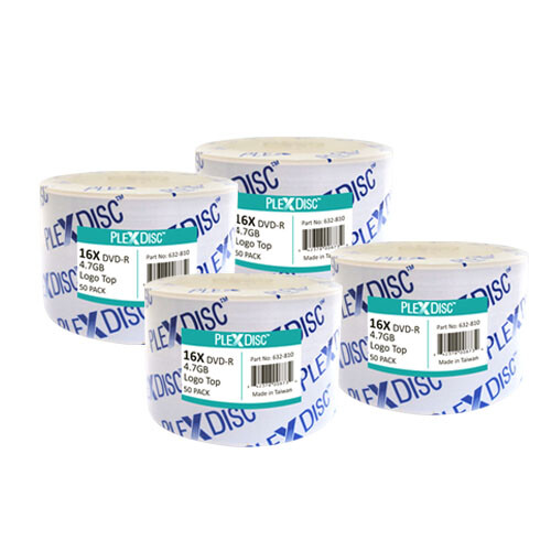 200 PlexDisc Blank DVD-R DVDR 16X 4.7GB Logo Top Recordable Disc 632-810