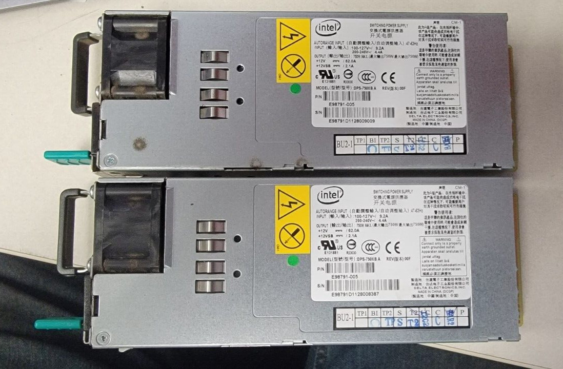 Pair of Intel Delta 750W Switching Power Supply DPS-750XB A E98791 Platinum