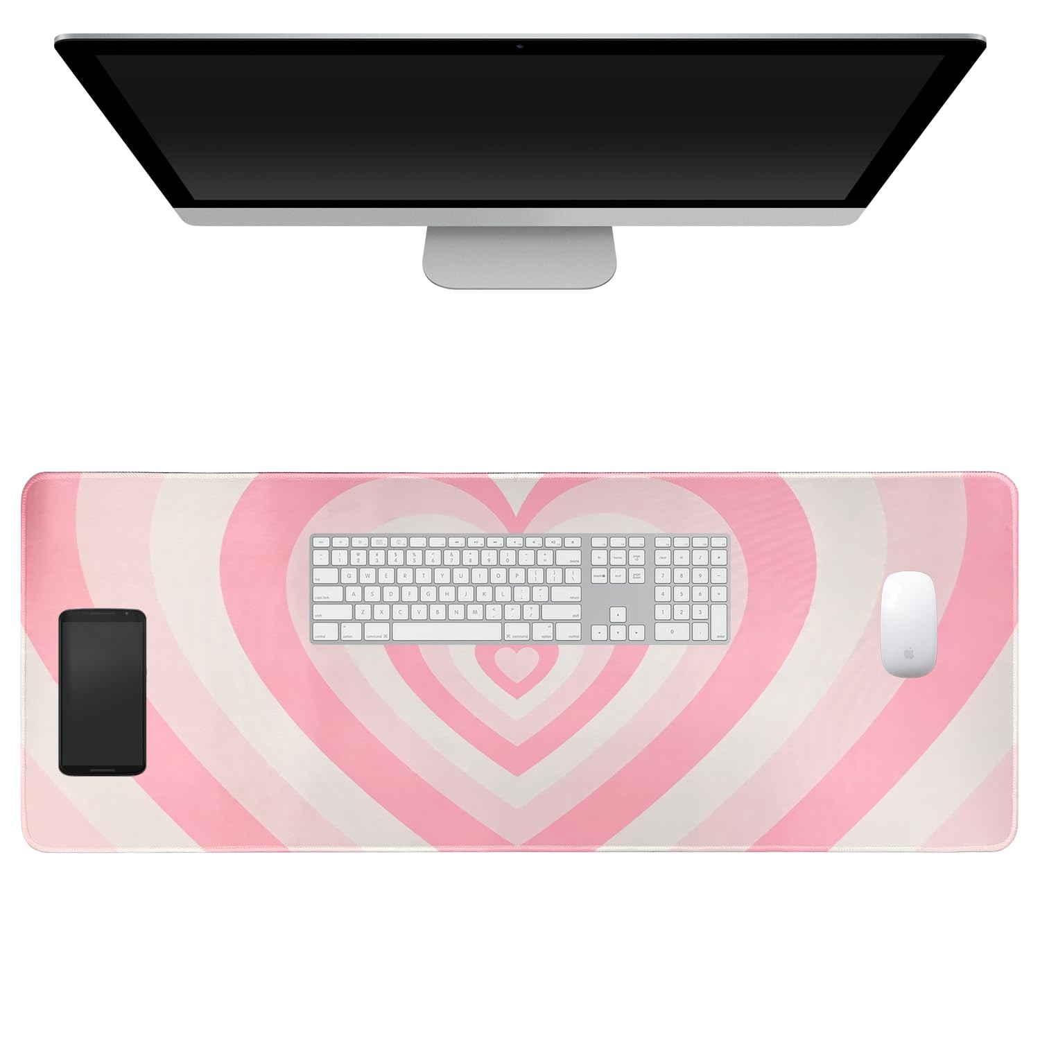 Pink Heart Mouse Pad, Large Desk & Keyboard Mat, 31.5×11.8in (Pink)