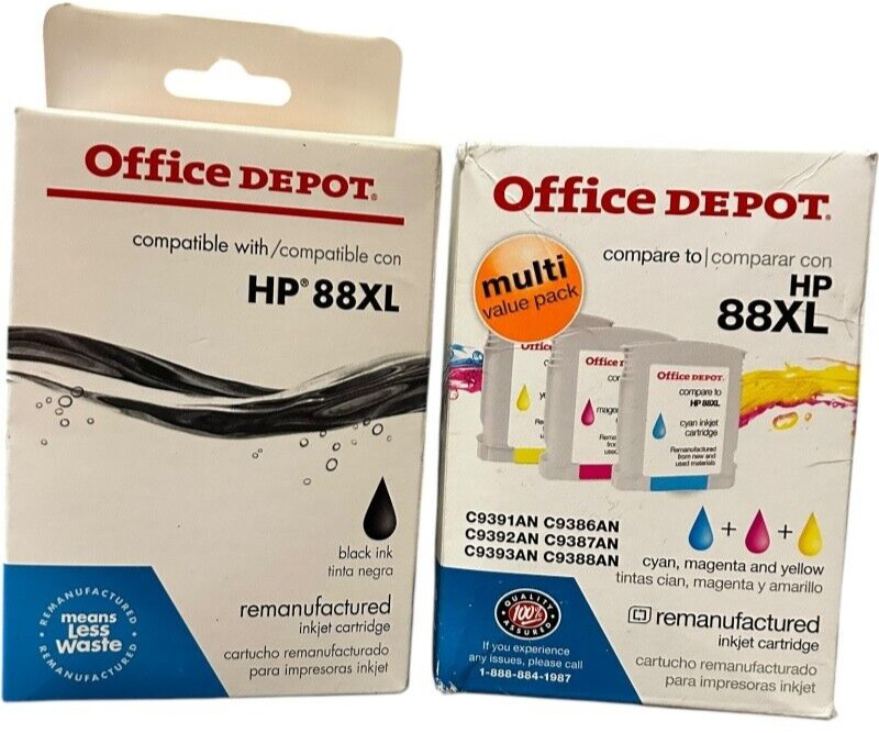 Lot of 2 pcs - HP 88XL Black (1), HP 88XL Color (Cyan Magenta Yellow) pack (1)