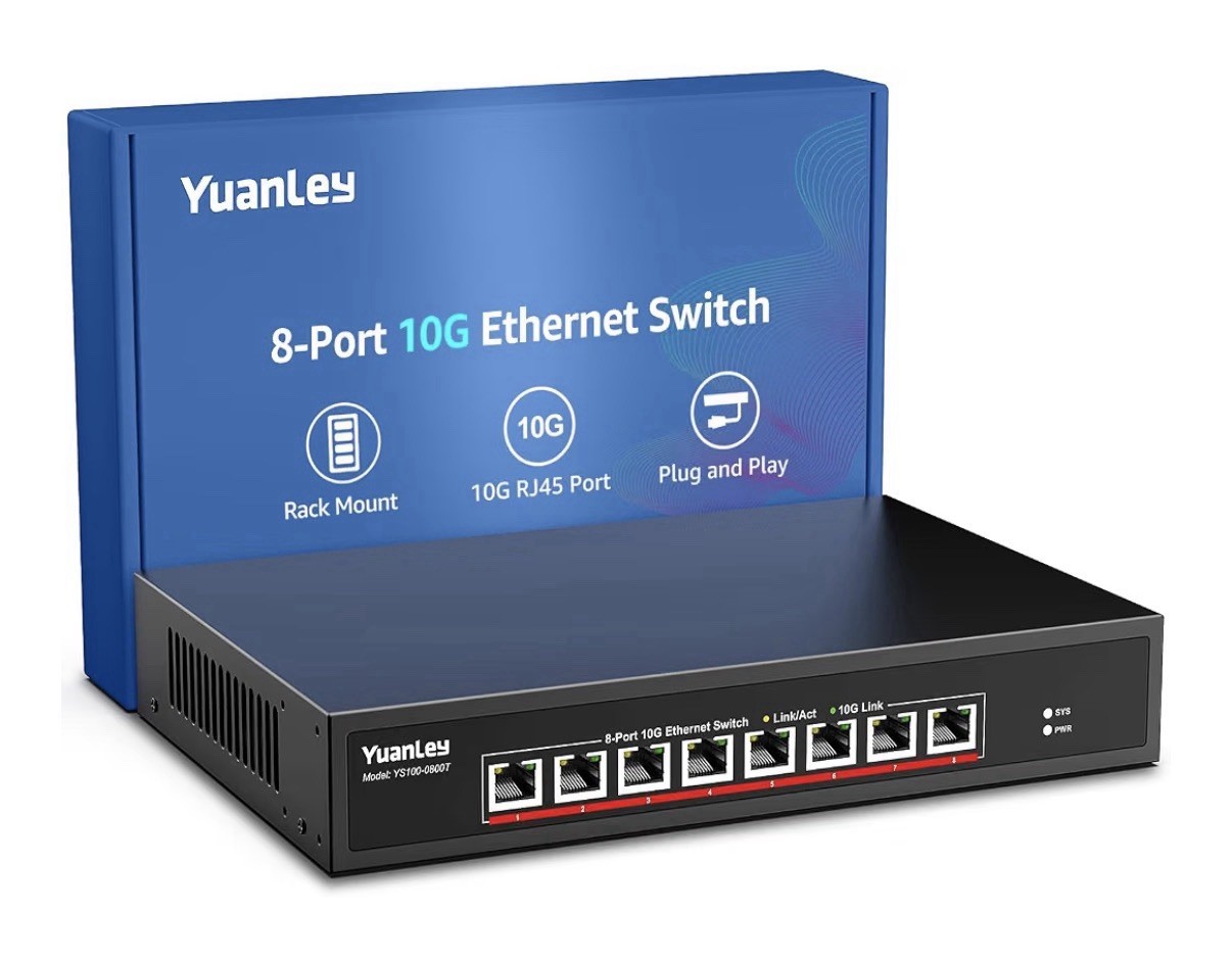 YuanLey 8 Port 10G Ethernet Switch Unmanaged 10Gbps Rackmount YS100-0800T Metal