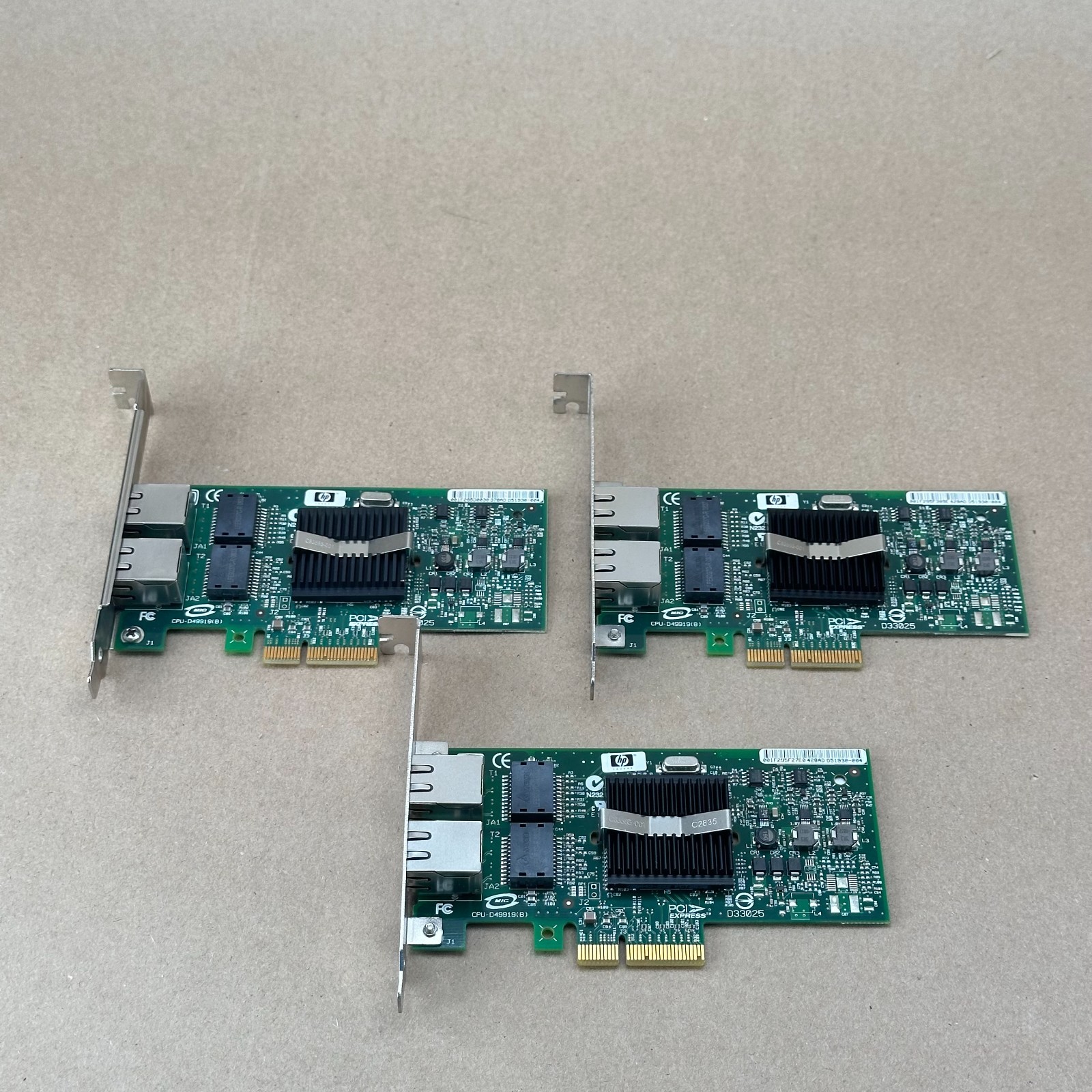 Lot of 3 HP NC360T Dual Port Gigabit Ethernet PCIe Server Network Card