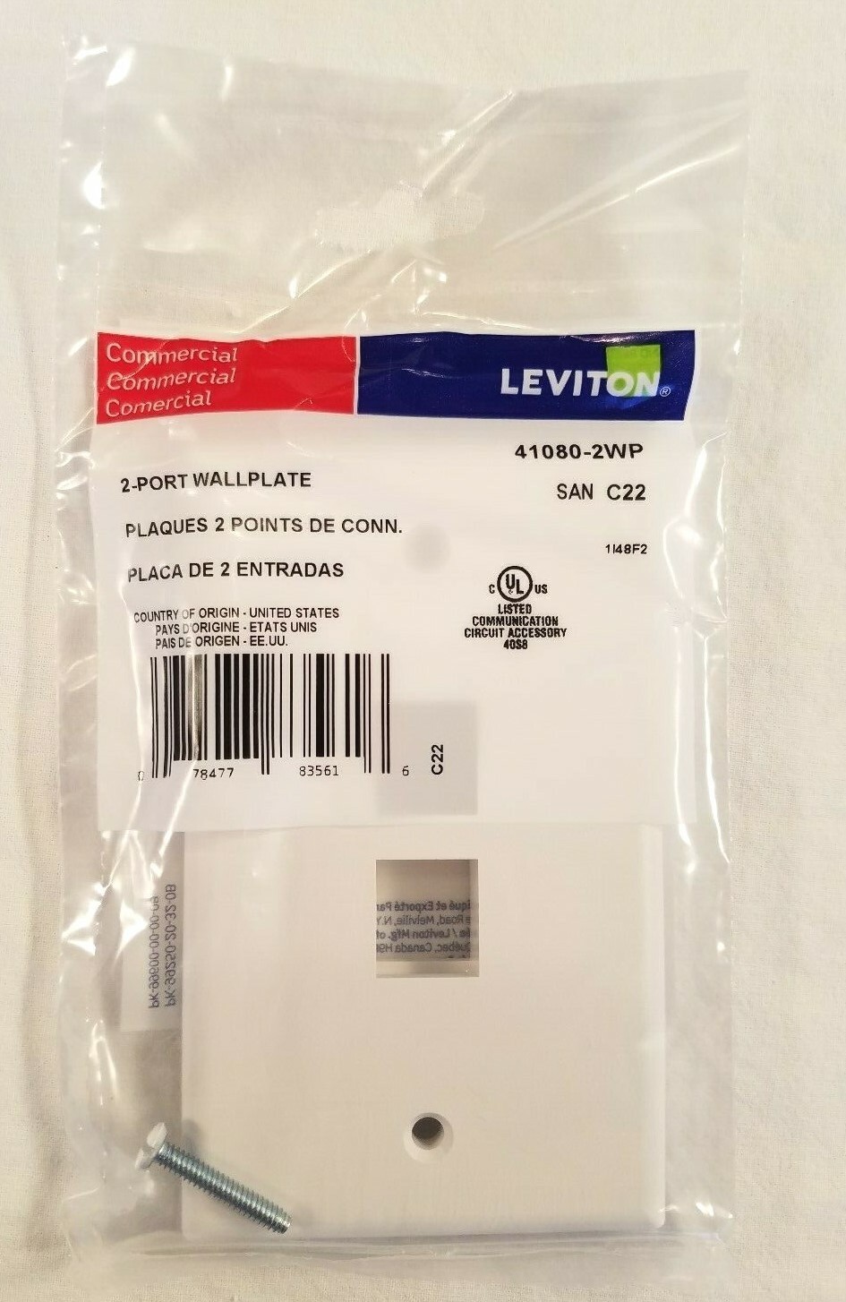 41080-2WP 2-Port Leviton Single-Gang QuickPort Wallplate, White - 18 PACK