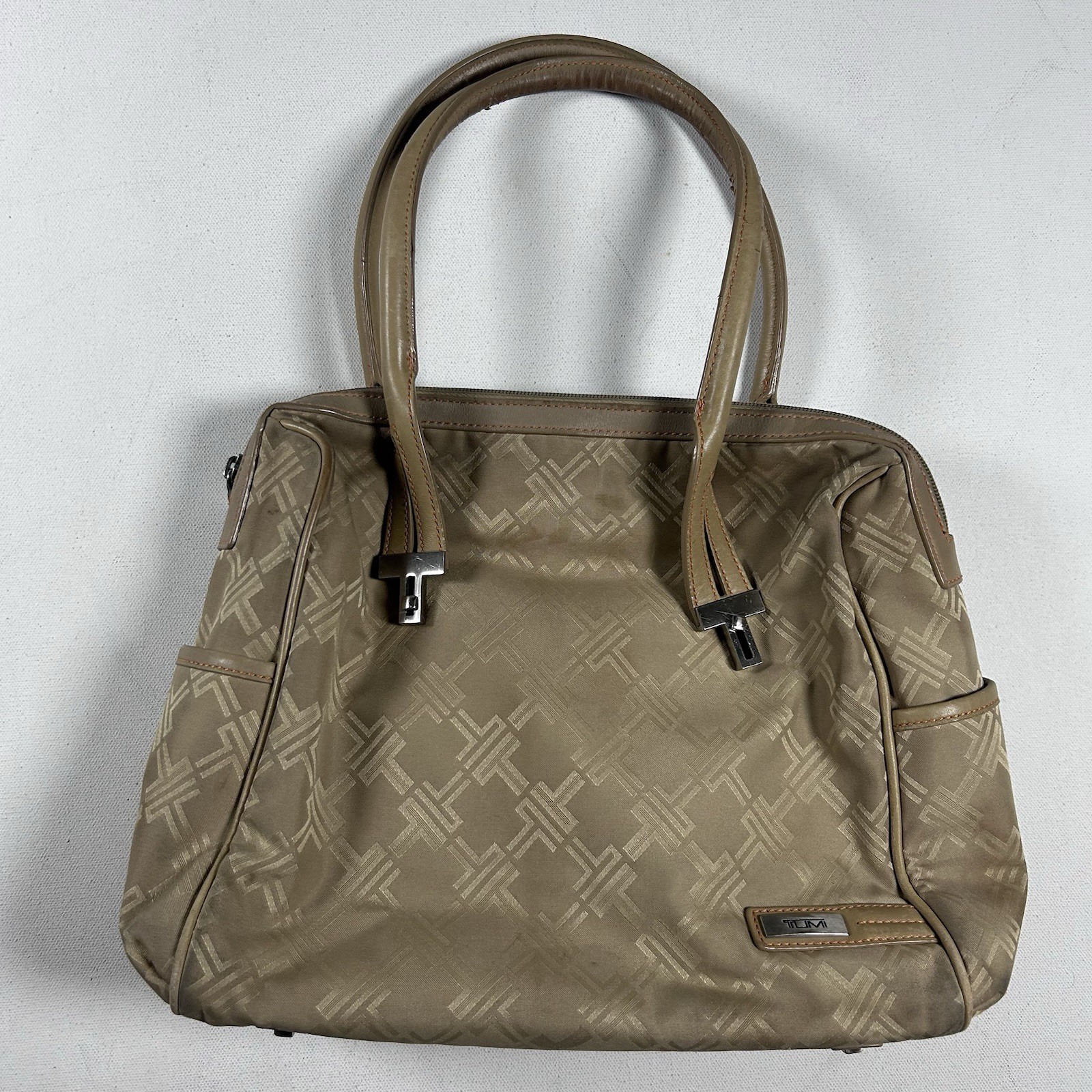 Tumi The Signature Collection Shoulder Bag Tote Beige Monogram Laptop iPad
