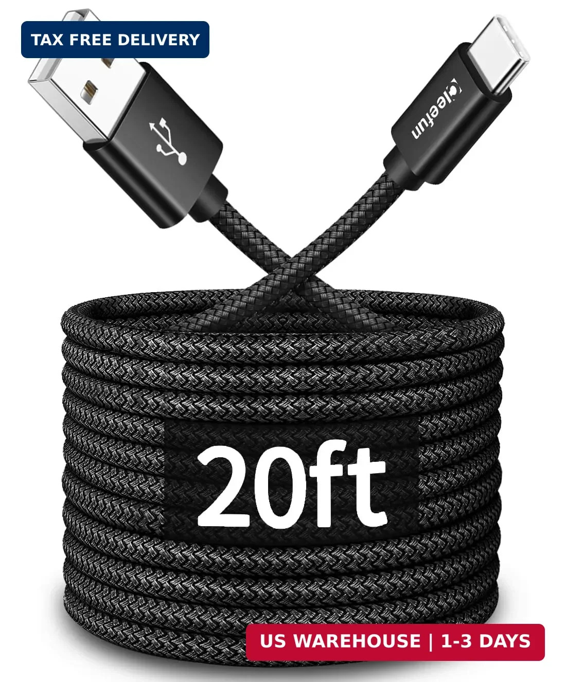 Long USB C Cable 20Ft, USB to USB-C Charging Cable - 20 Foot Type C Charger Cord