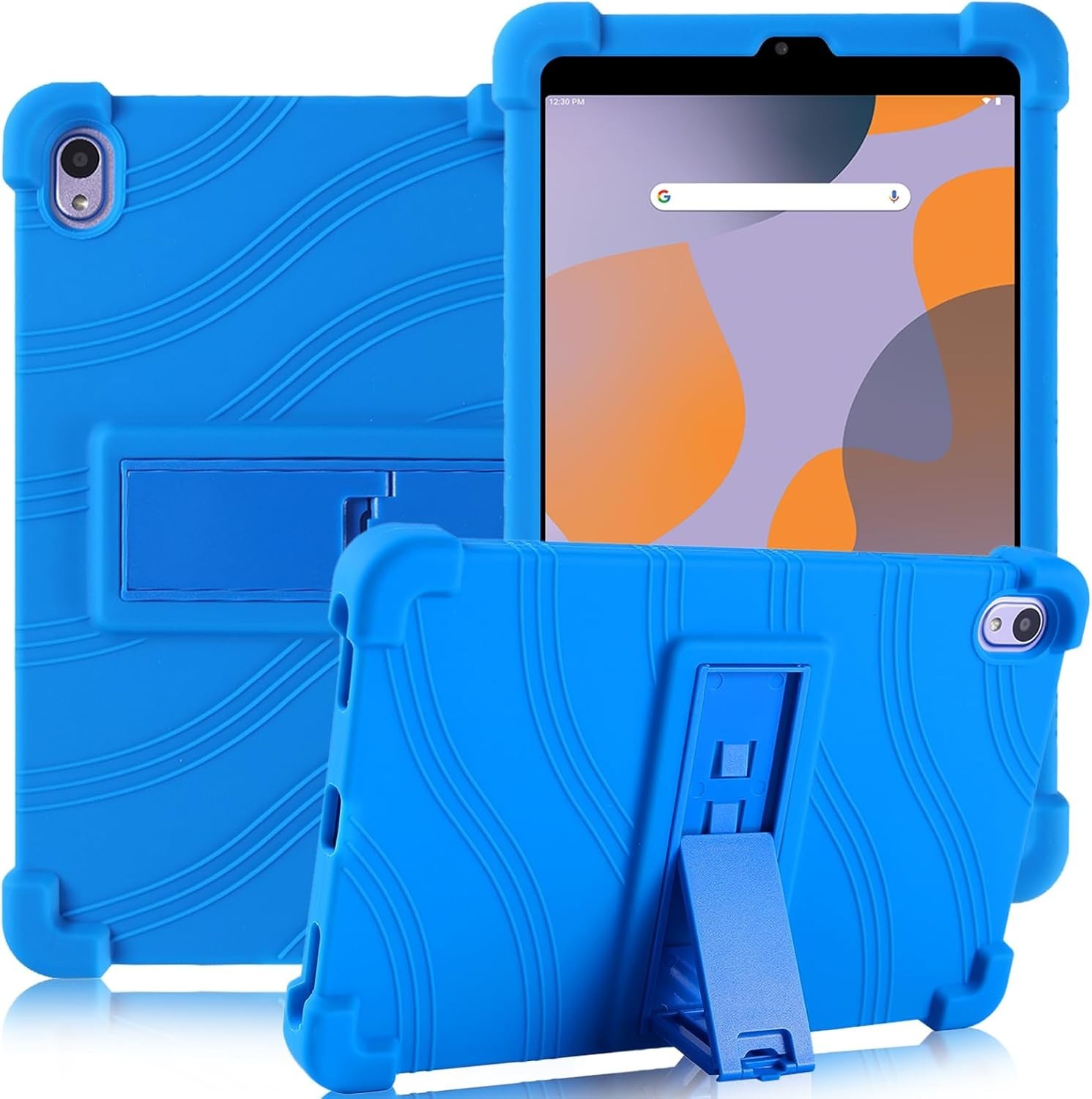 Stylish Blue Striped Kids Tablet Case for Walmart Onn 2024 - Soft Silicone Stand