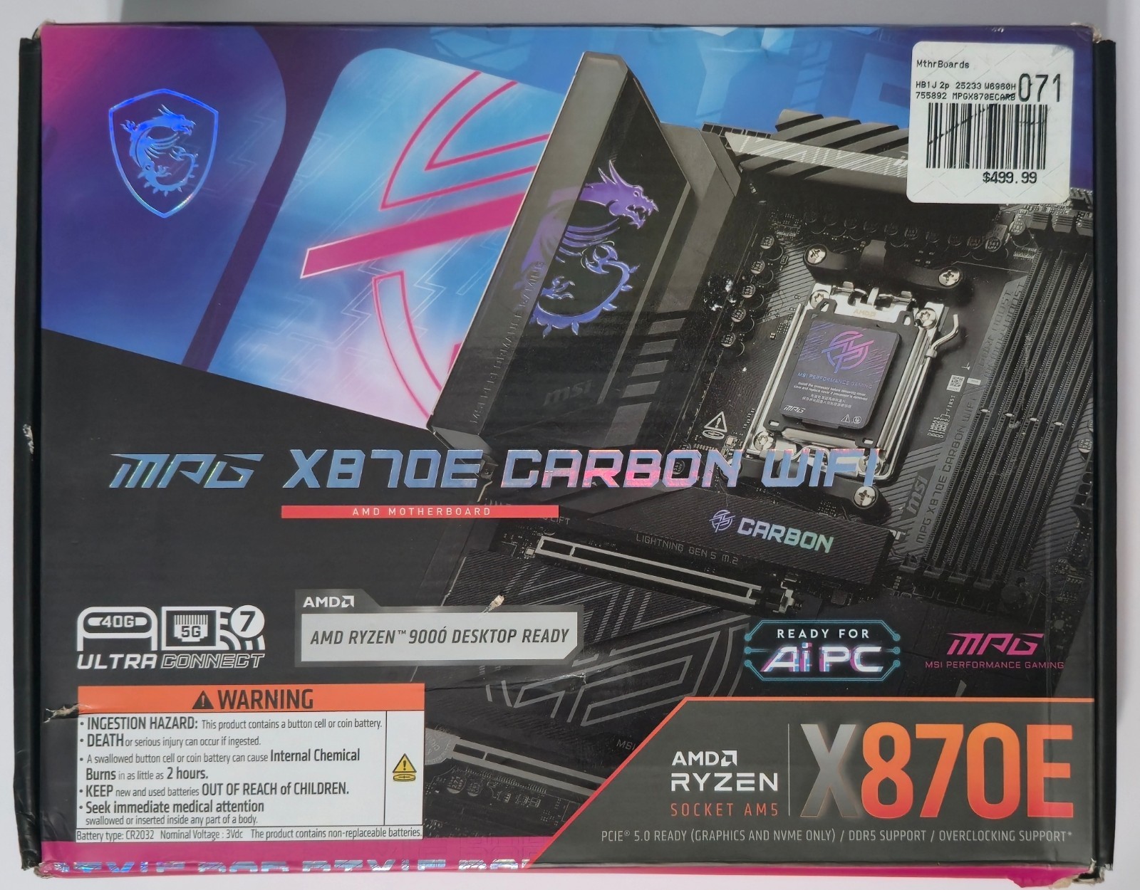 MSI MPG X870E Carbon WiFi Gaming AMD AM5 ATX Motherboard