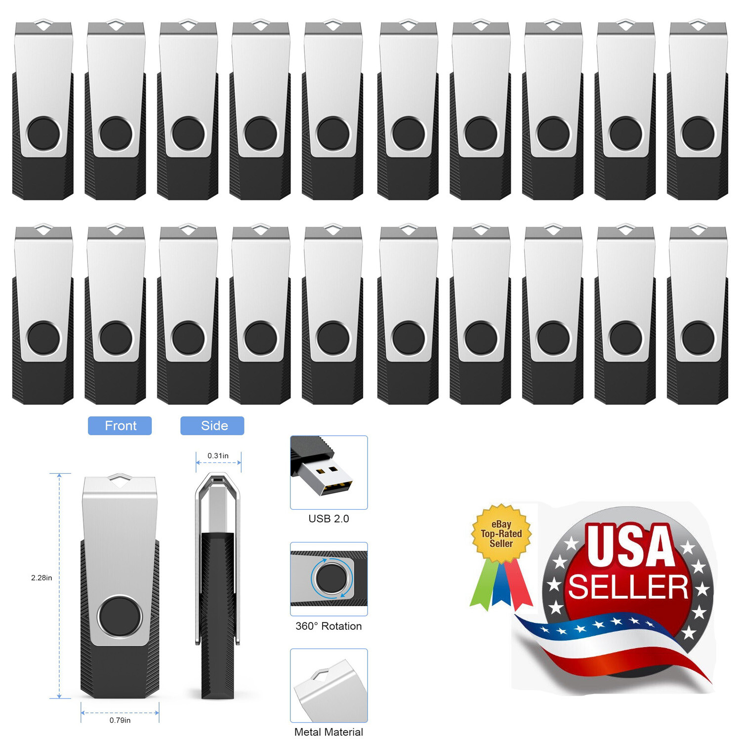 Bulk Sale 20pcs 16GB Metal Swivel USB 2.0 Flash Drives USB Memory Stick PenDrive
