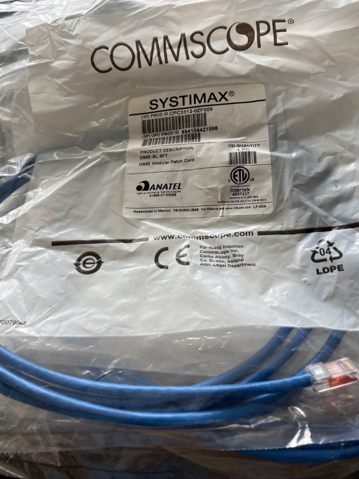 COMMSCOPE LOT OF (5) SYSTIMAX GS8E-BL-5FT  MODULAR PATCH CORD