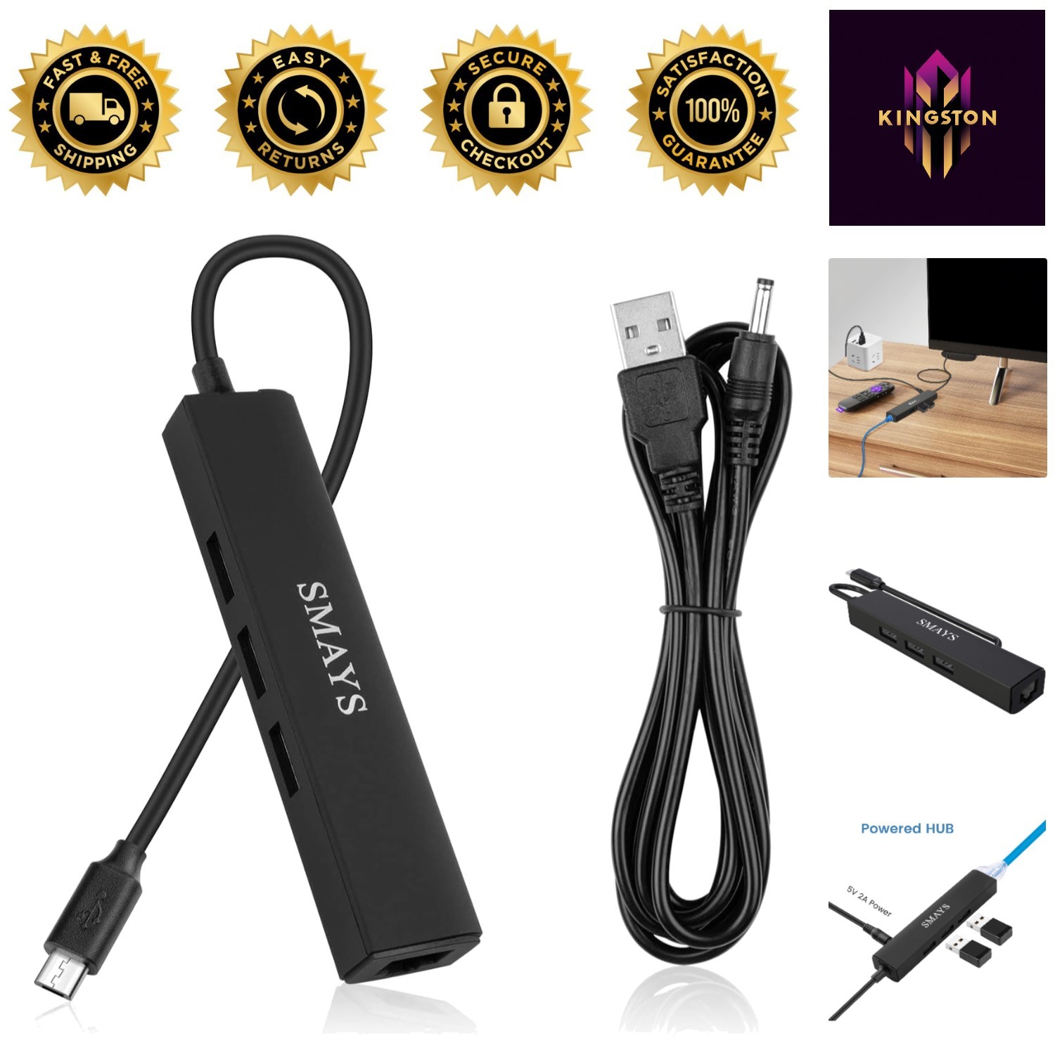 Micro USB Ethernet Hub for onn Android TV - Supports 4K Streaming & Storage
