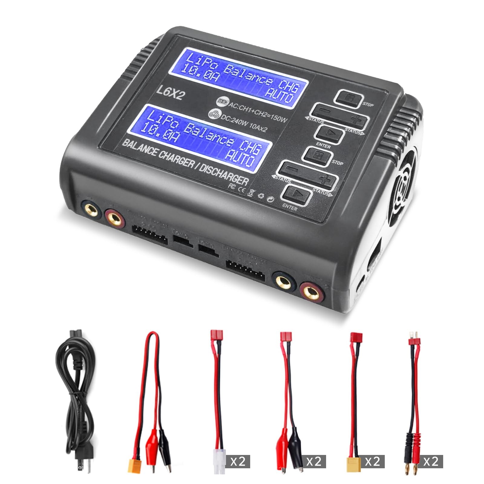 PANDOUTO LiPo Battery Charger Dual RC Battery Charger Discharger 240W 10A 1-6S