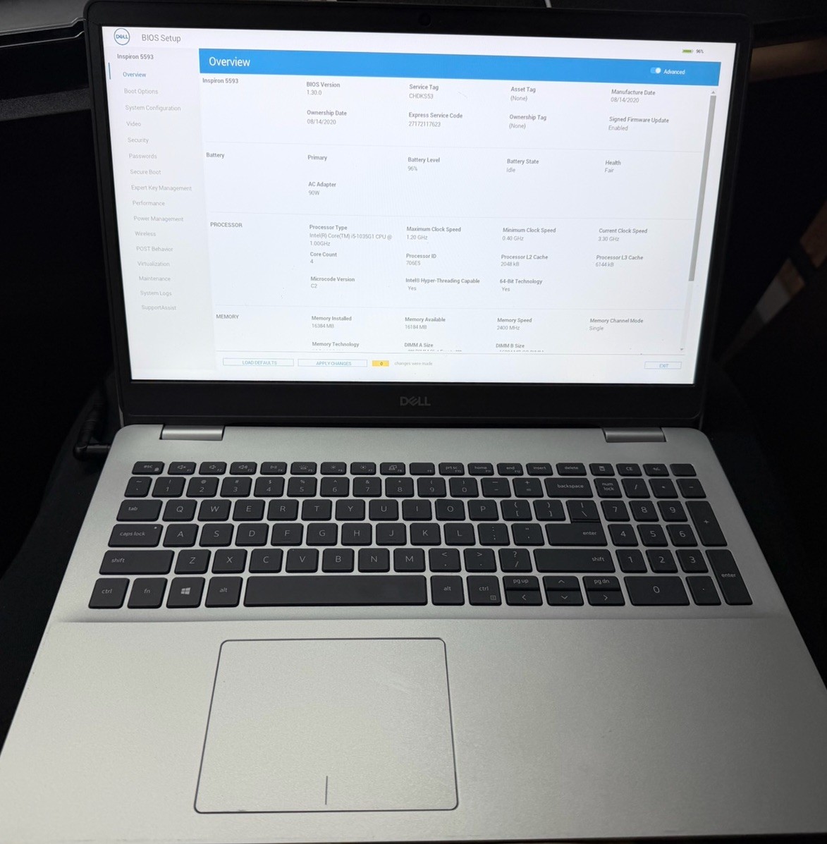 Dell Inspiron 5593 | Core i5-1035G1 | NO RAM | NO SSD