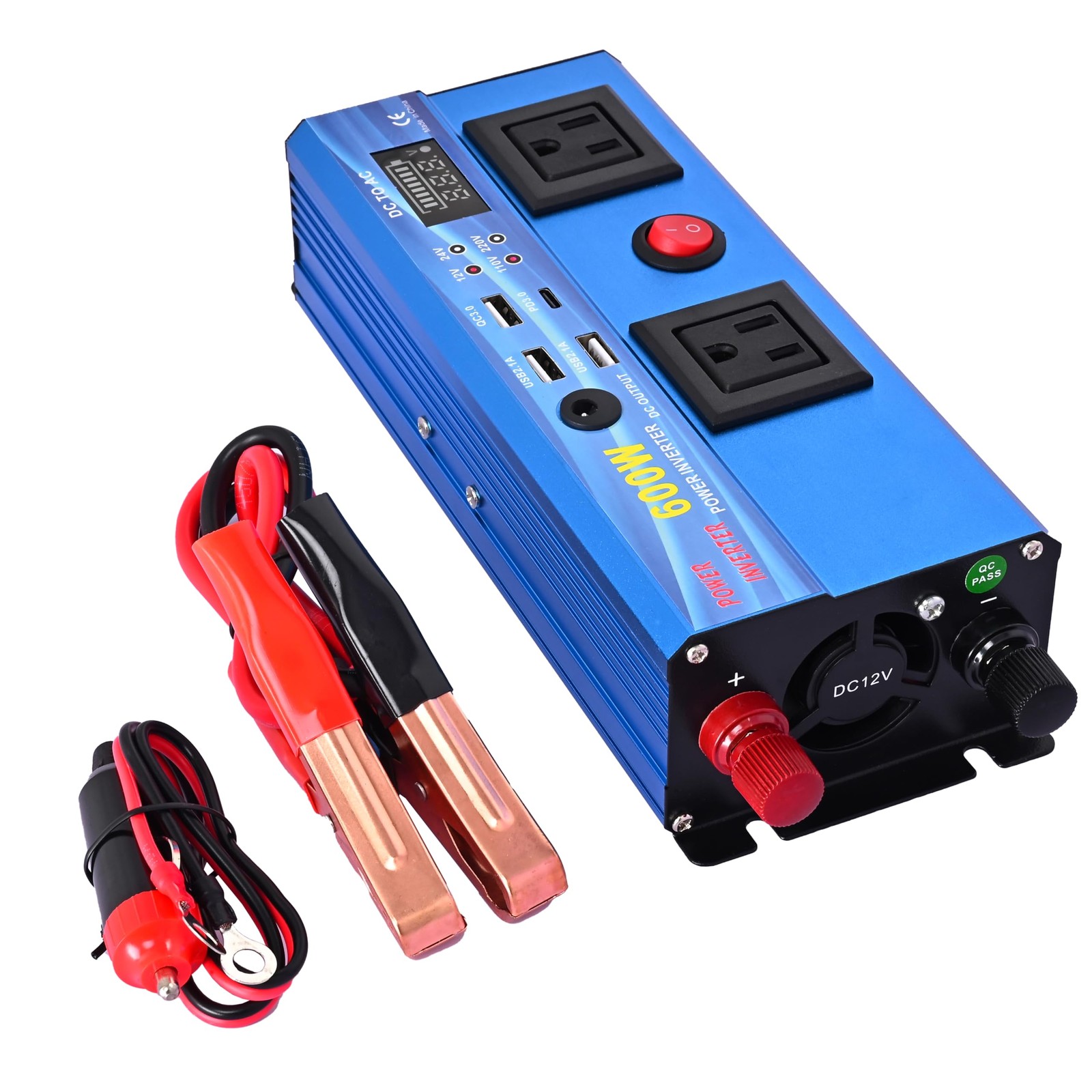 600W Power Inverter DC 12V To 110V AC Converter 4 USB 2 AC Outlets LED Car