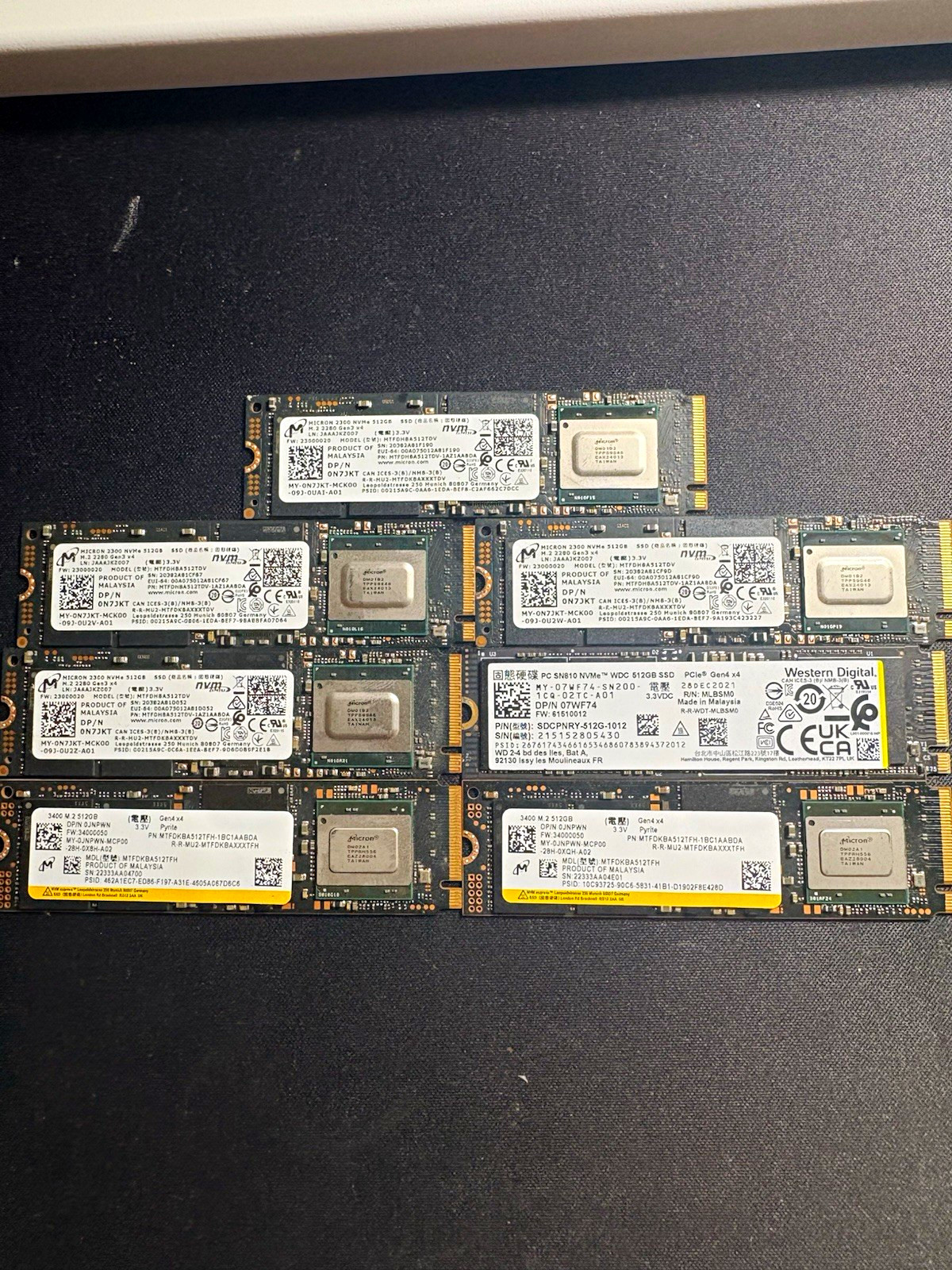 Lot of 7Micron 2300 NVMe 512GB M.2 2280 PCIe 3.0 x4 SSD Laptop/PC MTFDHBA512TDV
