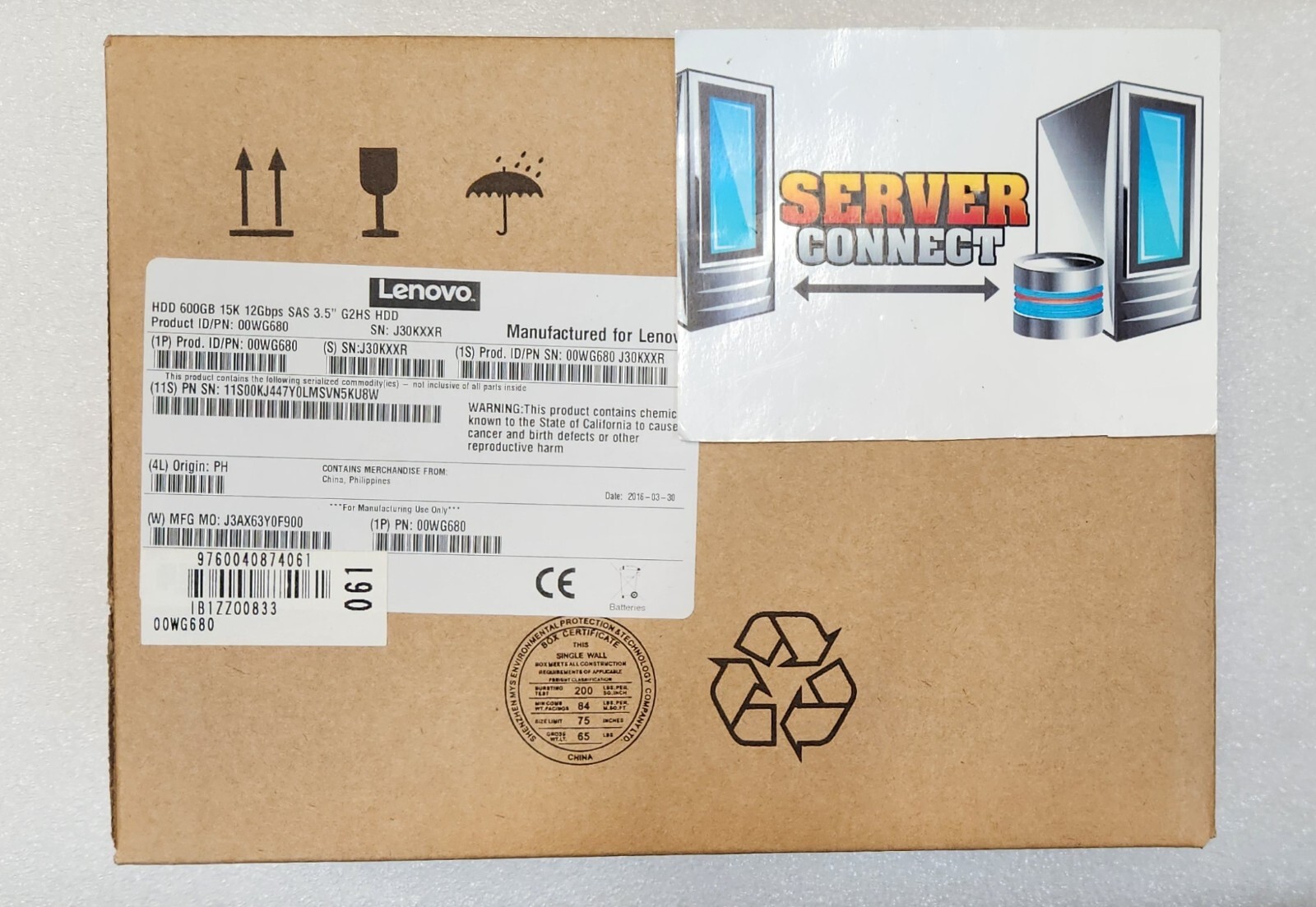 00WG680 IBM- LENOVO 600GB 15K 12Gbps SAS 3.5" G3HS  00WG681 HARDDRIVE 