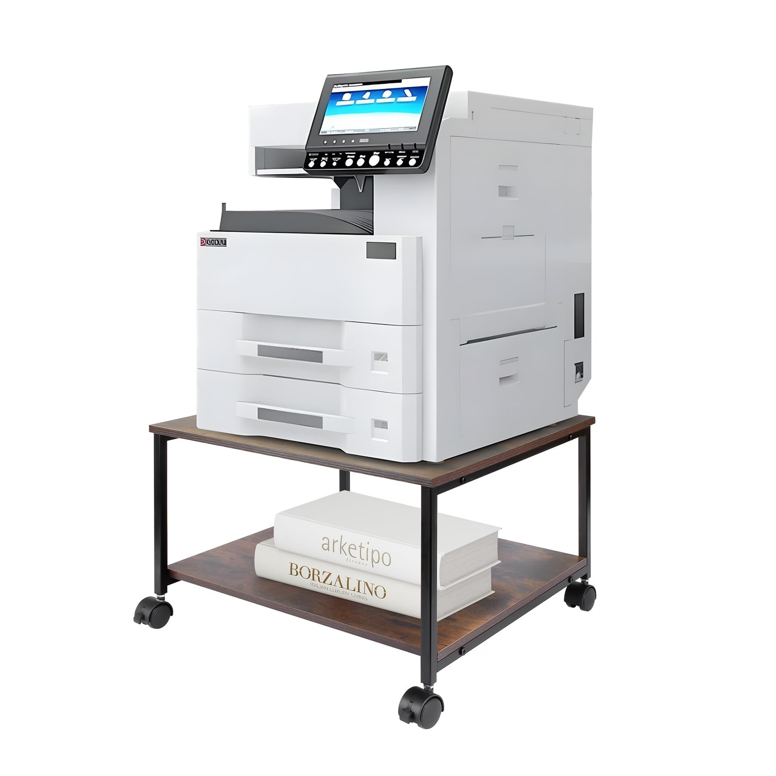 2-Tier Under Desk Printer Stand, 19.5" x 19.5" Large Rolling Printer Cart