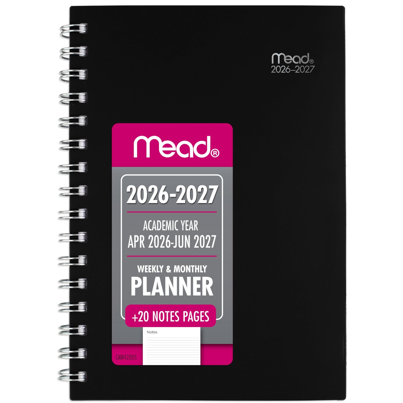 Planner 2026-2027 Weekly Monthly Academic 15 Month 5.5 x8.5 Black CAW42005 Mead