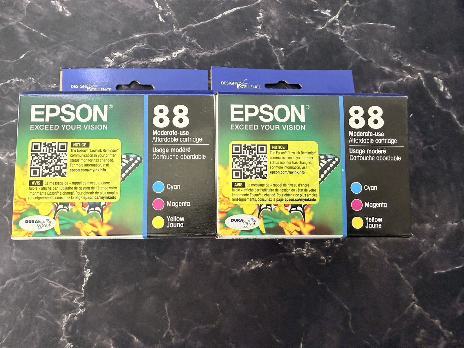 2Epson DuraBrite Ultra 88 Cyan Magenta Yellow Ink Cartridges T088520 EXP 08/2025