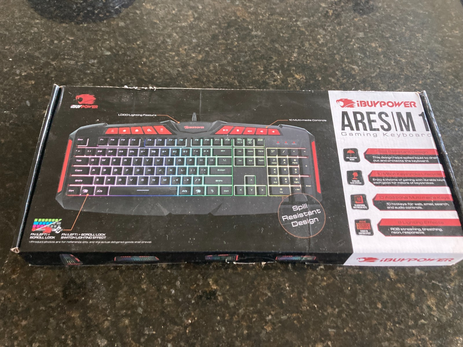 iBuyPower Ares M1 RGB Gaming Keyboard Spill Resistant Black Red Multimedia Keys