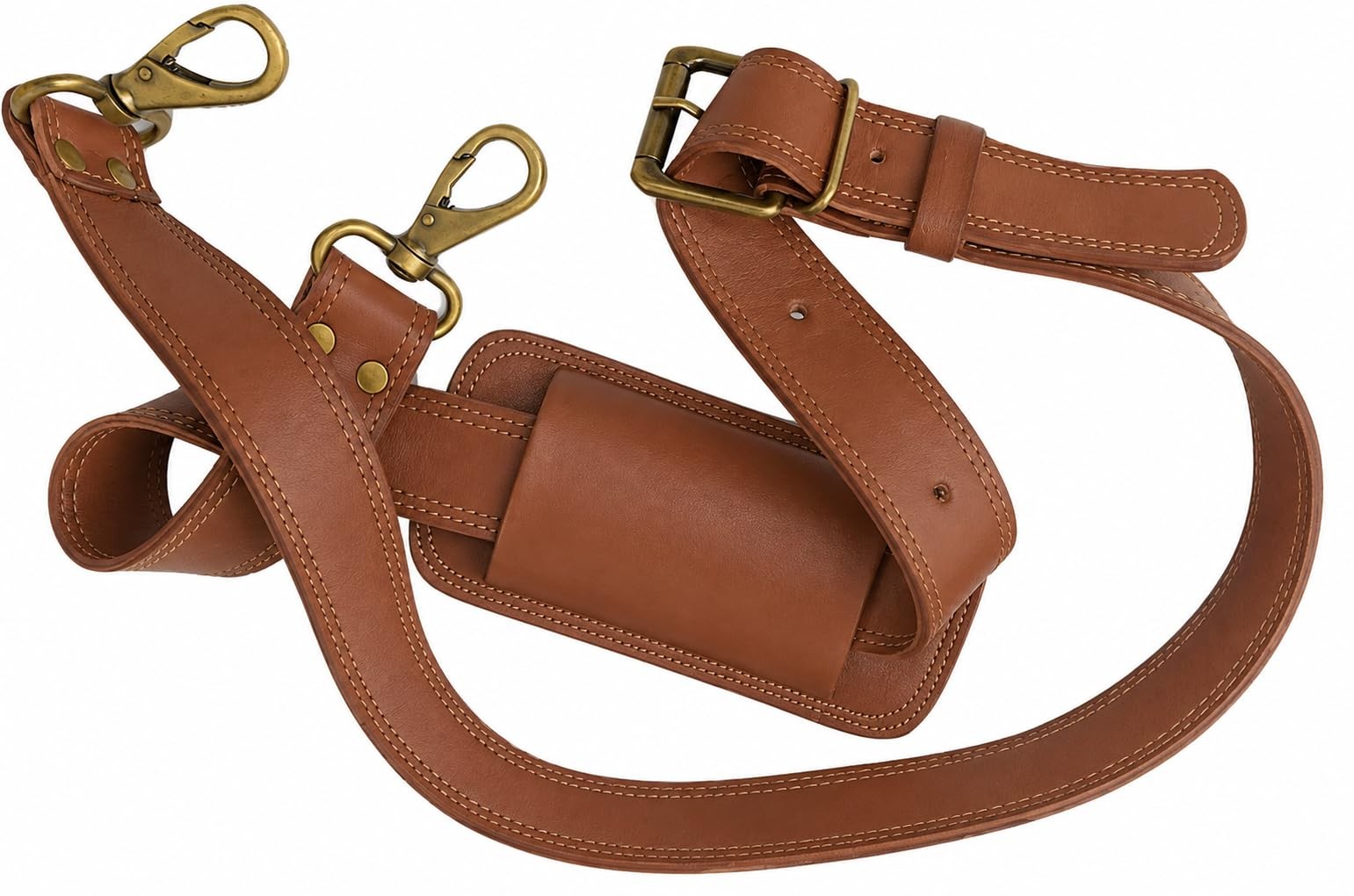 Leather Adjustable Padded Replacement Shoulder Strap with Metal Swivel Hooks ...