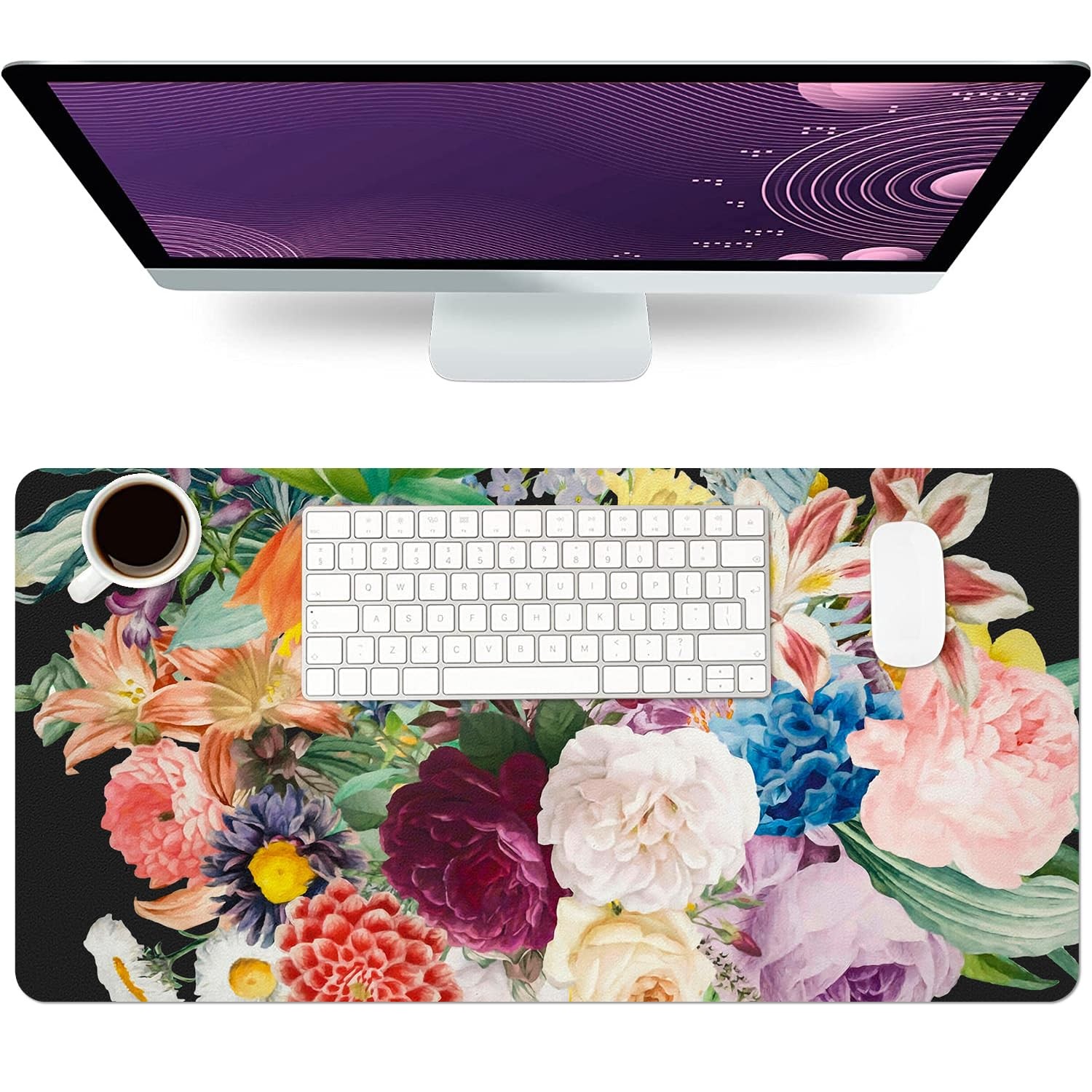 Bouquet Leather Desk Mat Large Protector Pad 23.6x11.8 Inch PU Mouse Pad