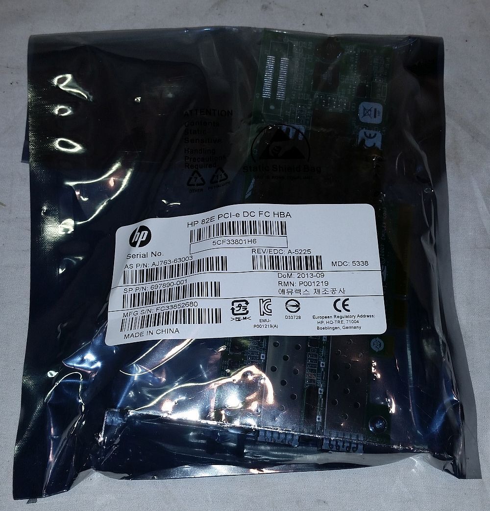 HP AJ763-63003 StorageWorks 82E 8GB Dual Channel PCIe Fiber Channel Adapter NEW