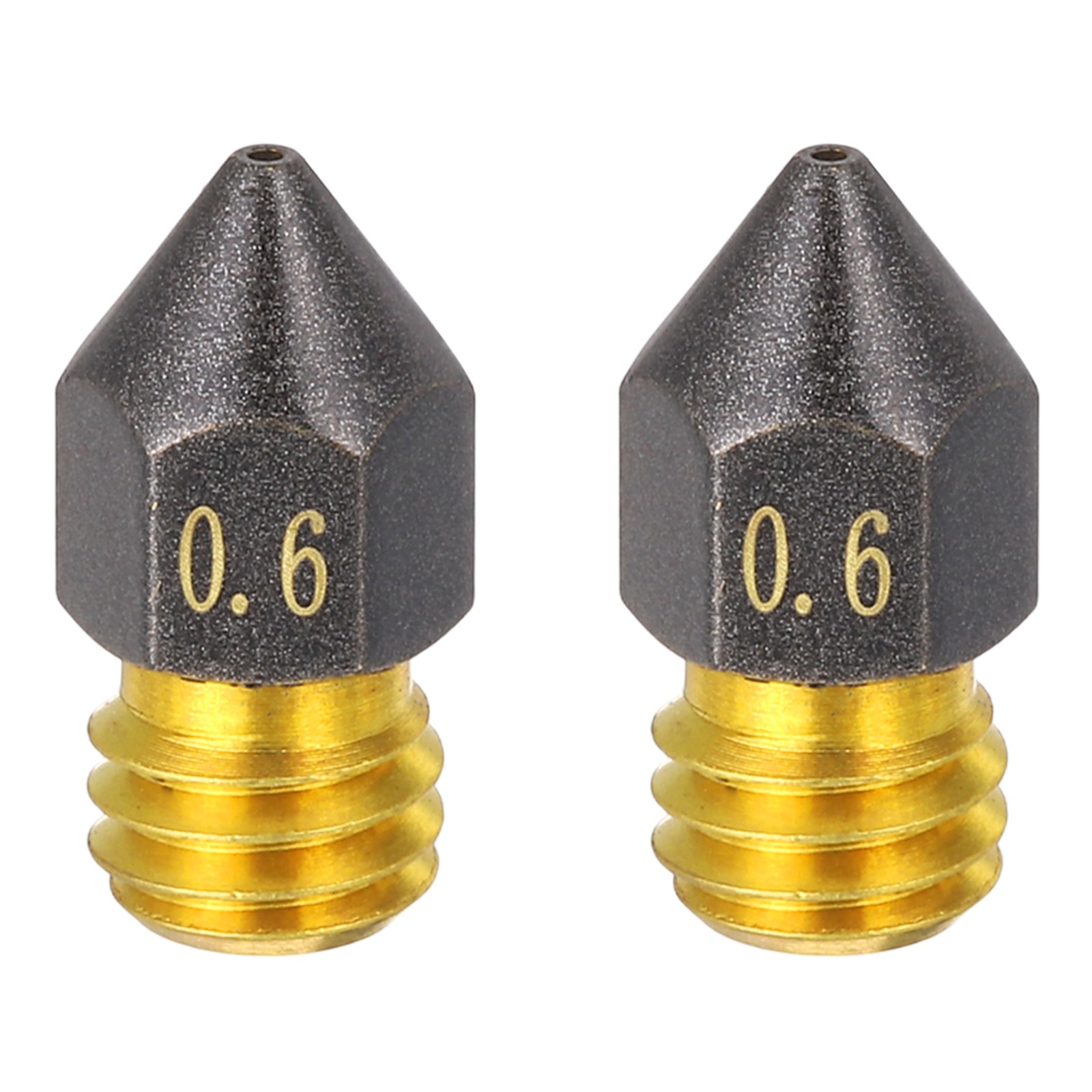 2 Pcs 0.6mm MK8 Brass PTFE Nozzles,  M6 Thread 3D Printer Nozzle Accessories