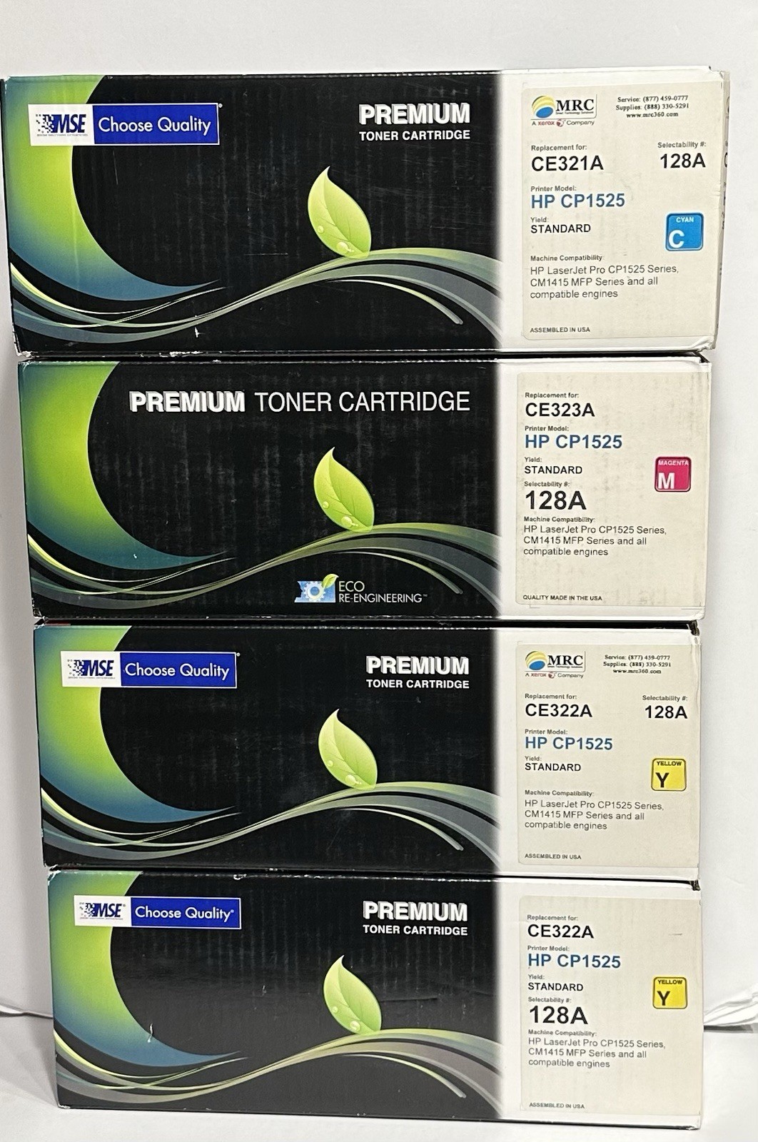 4 Pack MSE Toner Cartridge HP CP1525 - Cyan/Magenta/Yellow, CE321A, CE323A/128A