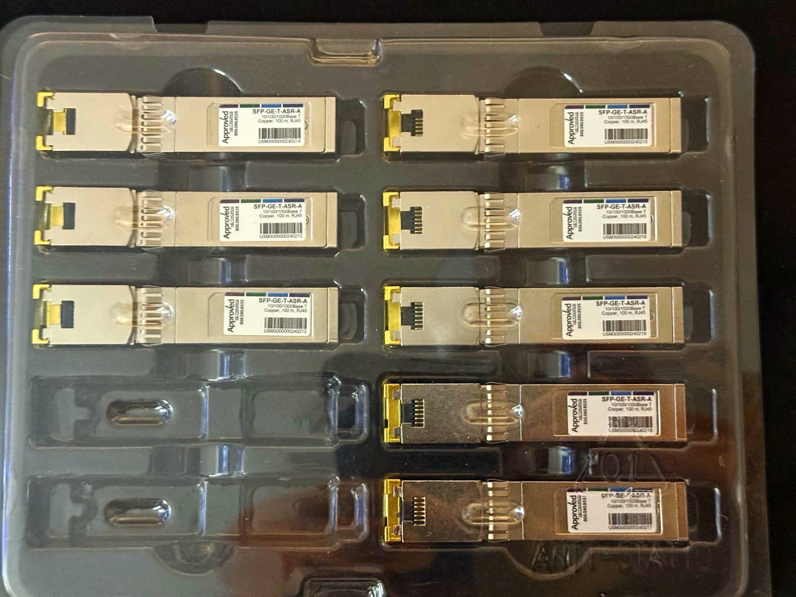 Approved Networks SFP-GE-T-ASR-A for Cisco 1Gbps 1000Base-T RJ45 SFP Lot 8