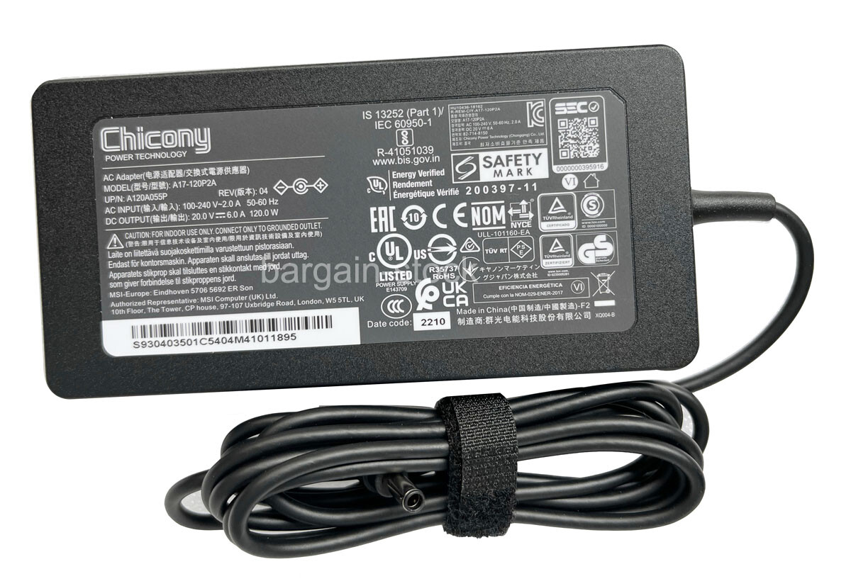 Chicony 20V 6A 120W AC Adapter Charger For MSI Thin GF63 12UCX-898US A17-120P2A