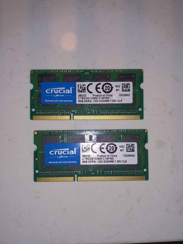 Crucial 8GB (2 x 8GB total 16GB )  DDR3L-1333 SODIMM Laptop RAM
