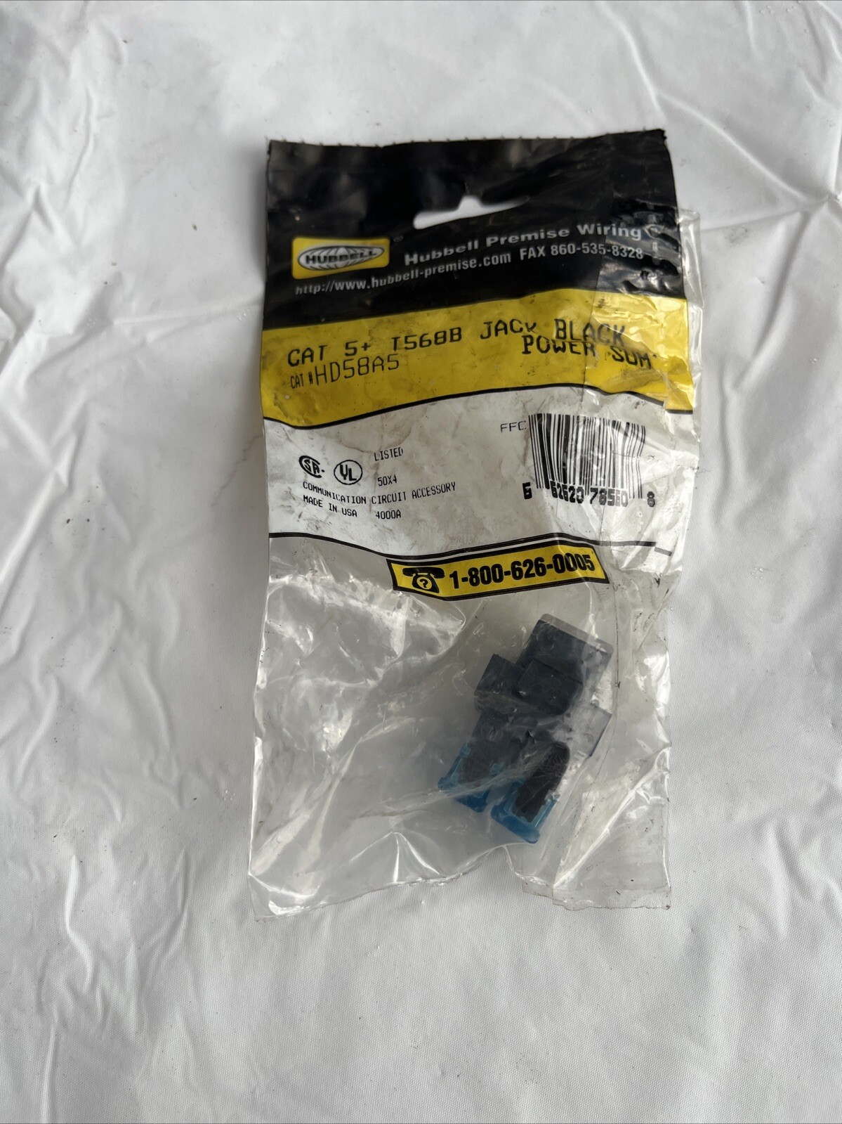 Hubbell CAT 5+ T568B jack black power sum HD58A5