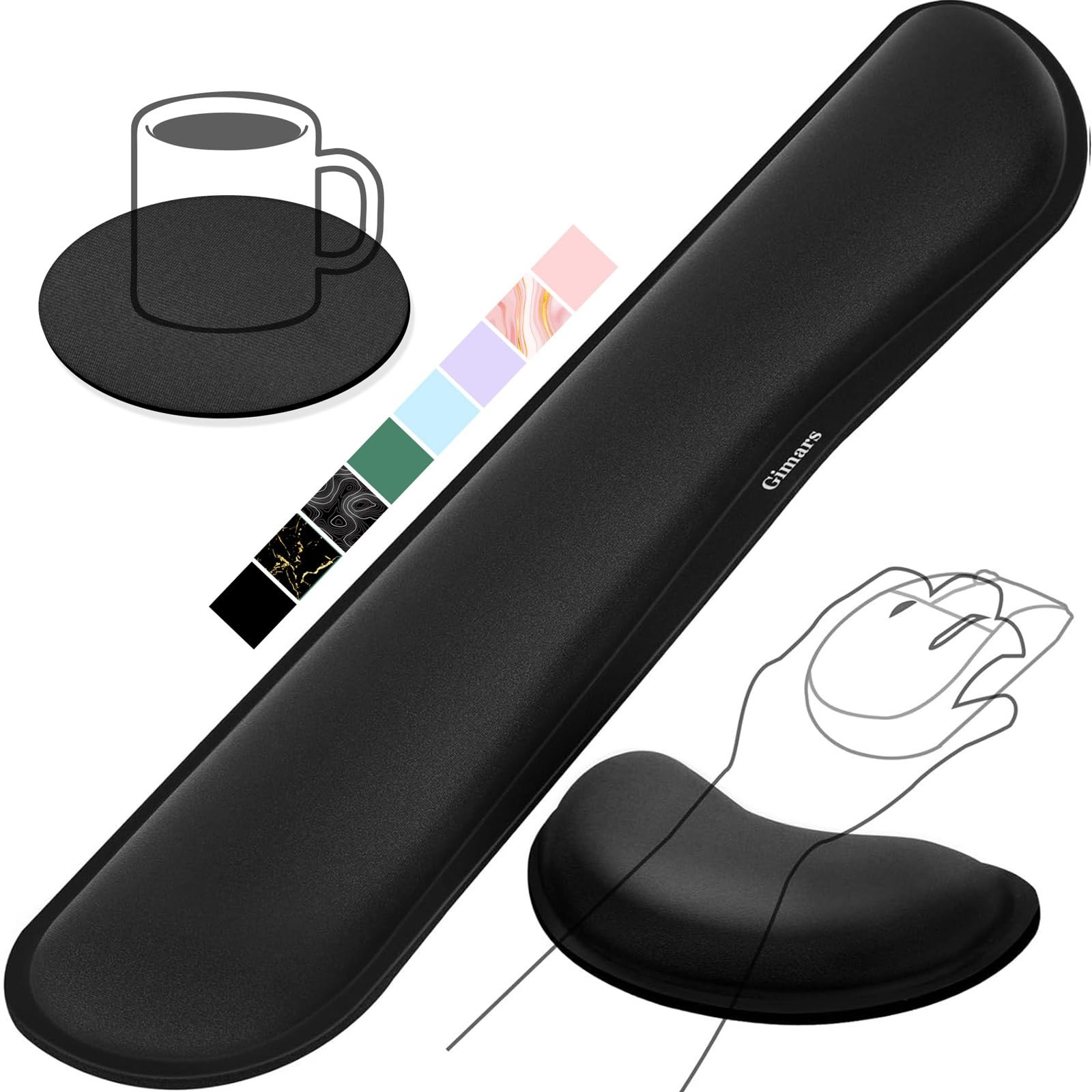 Gimars Upgrade Enlarge 3-piece set (keyboard rest+mouse rest+coaster), Black