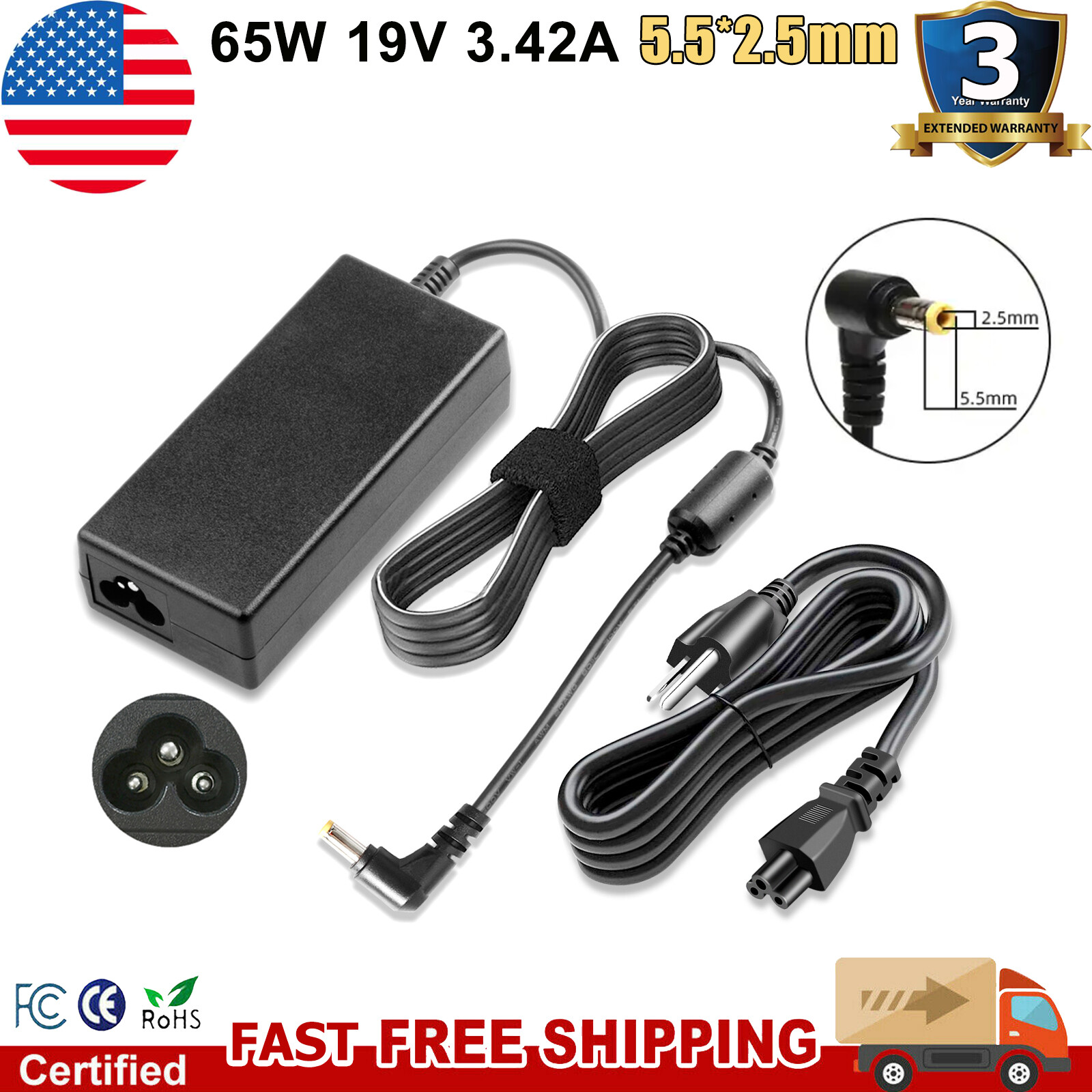 AC Adapter Charger Power Supply Cord For Asus MX279 MX279H 27'' LED LCD Monitor