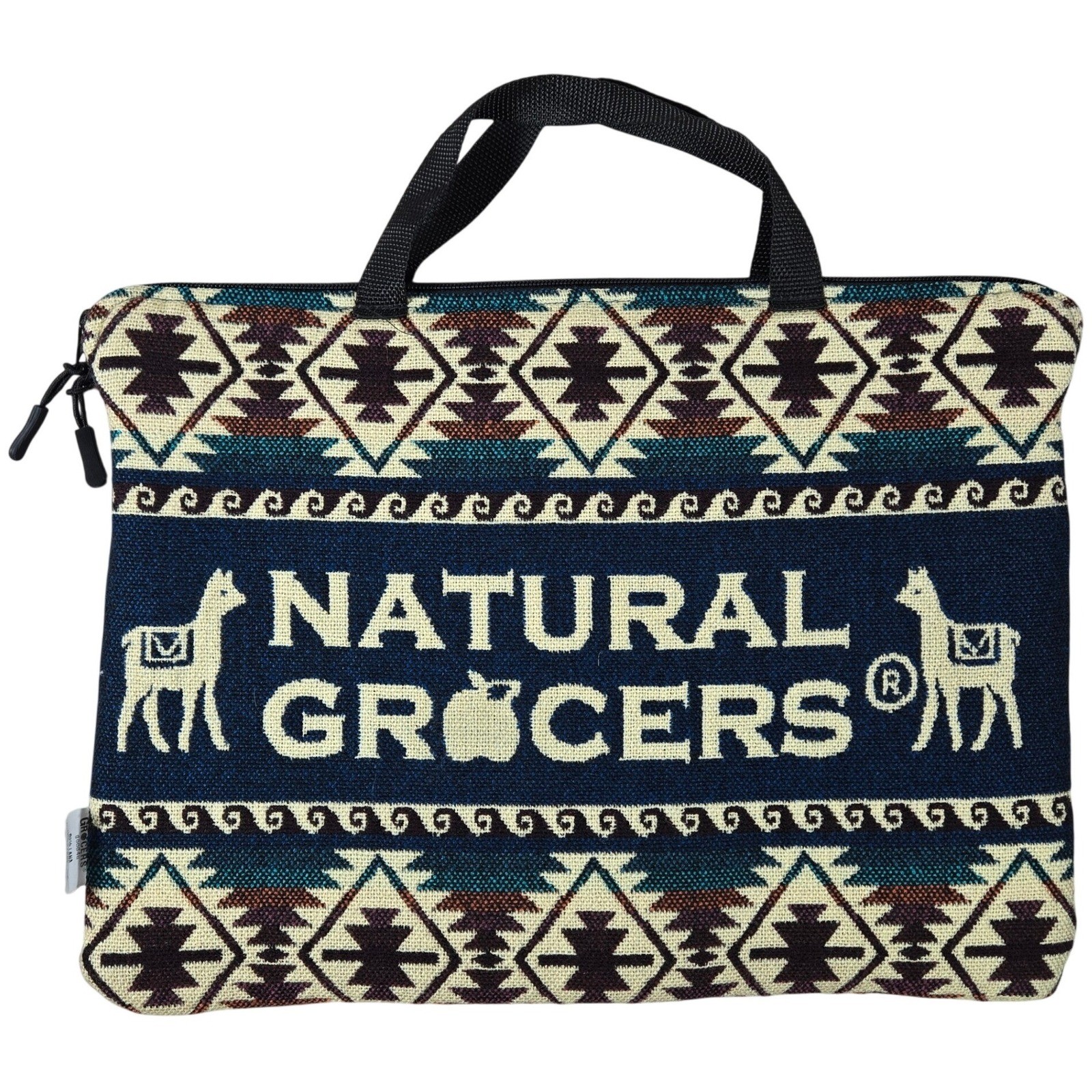 Natural Grocers Llama Wool Laptop Sleeve Bag Southwest Geometric Ecuador Blue