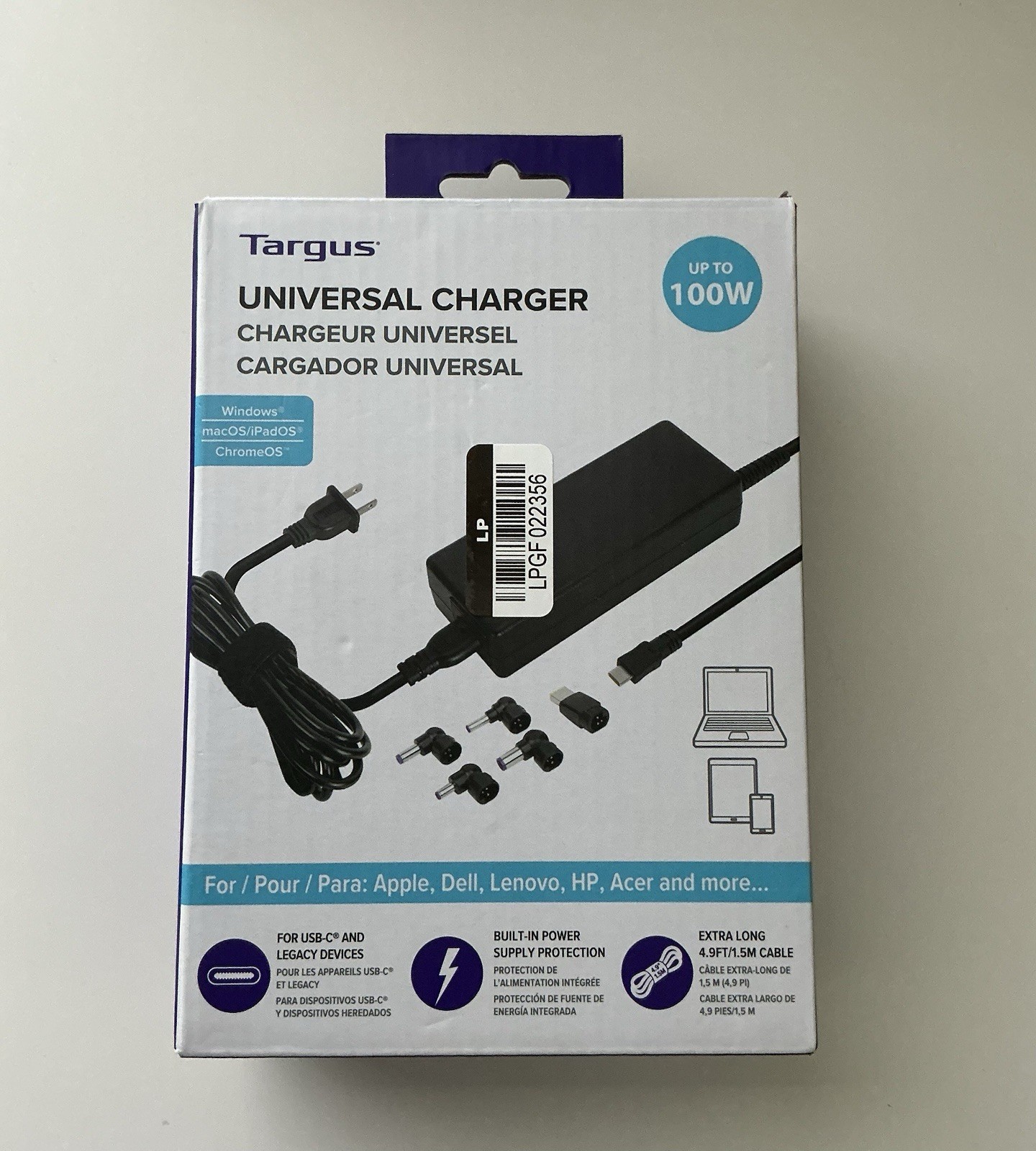Targus Universal Laptop Charger Up to 100W AC Power Adapter Fast Charging