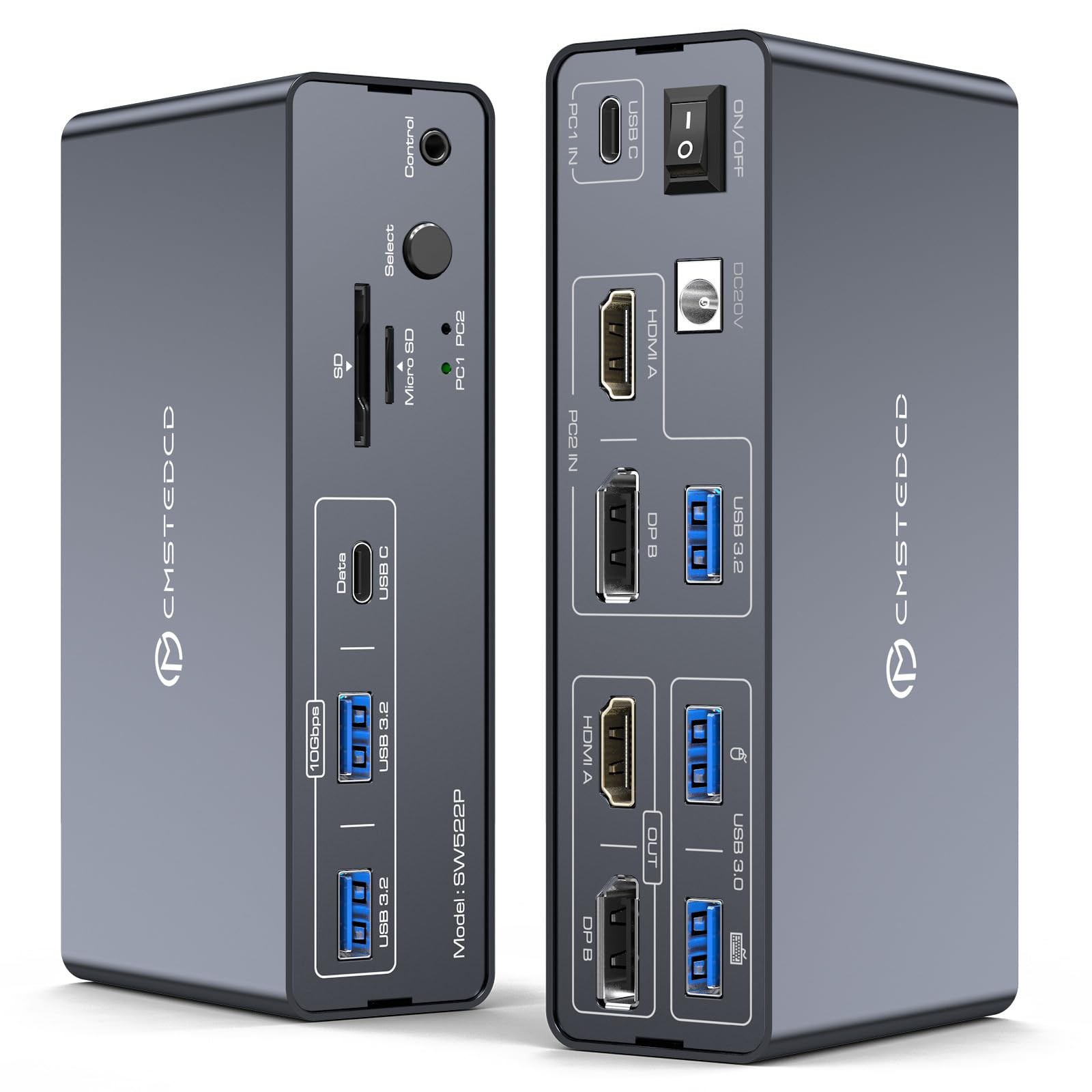 KVM Switch 2 Monitors 2 Computers Docking Station USB C + HDMI/DP Input with ...