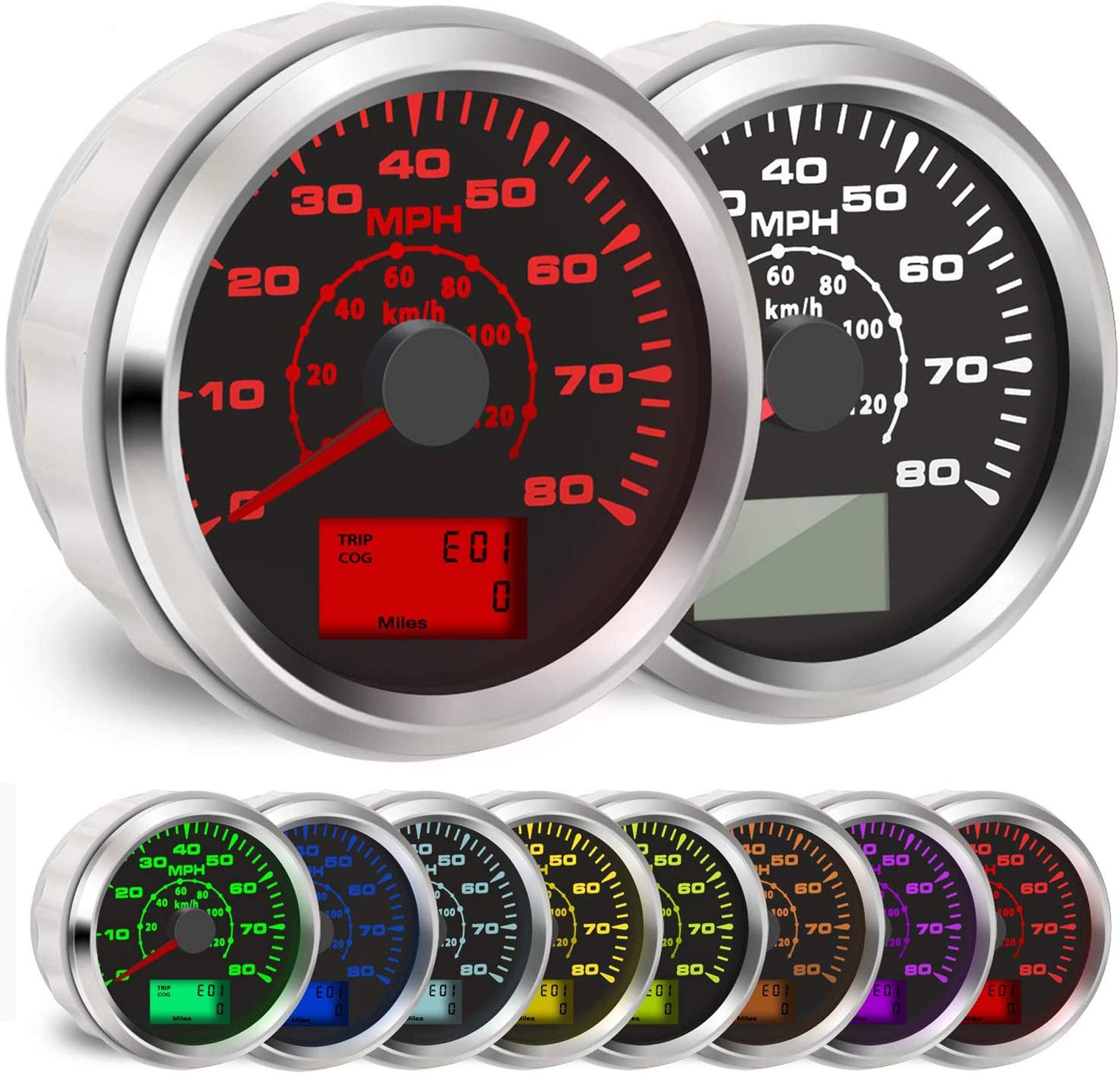 7 Backlight Universal GPS Speedometer 0-120Km/h 0~80MPH 85MM Speed Gauge