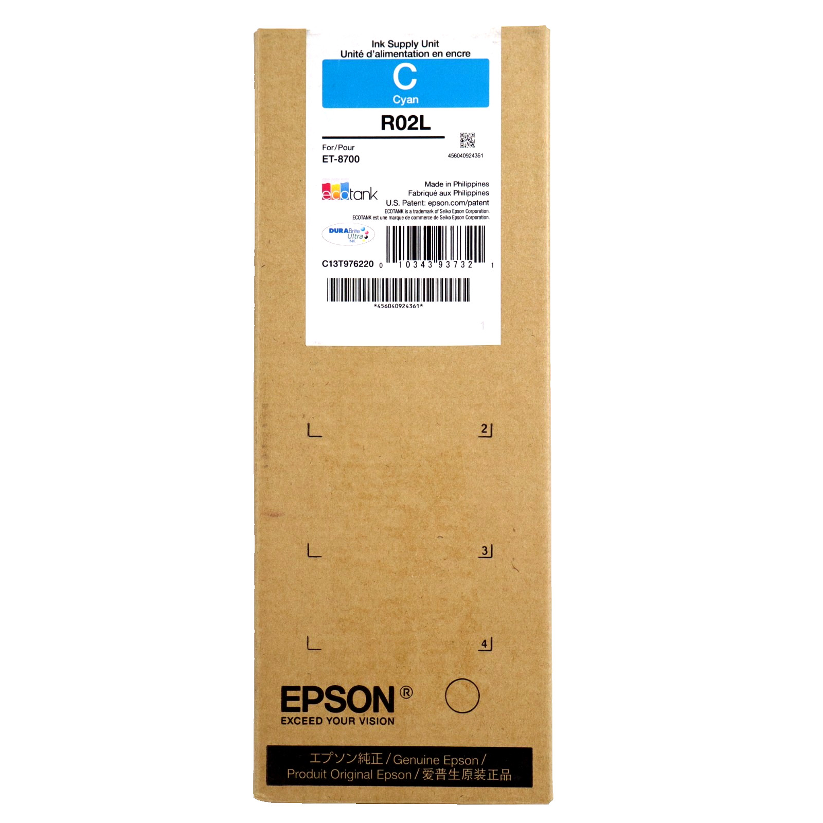 Epson Ink Supply Unit R02L Standard Capacity CYAN INK For ET-8700 Exp: 04-05-29